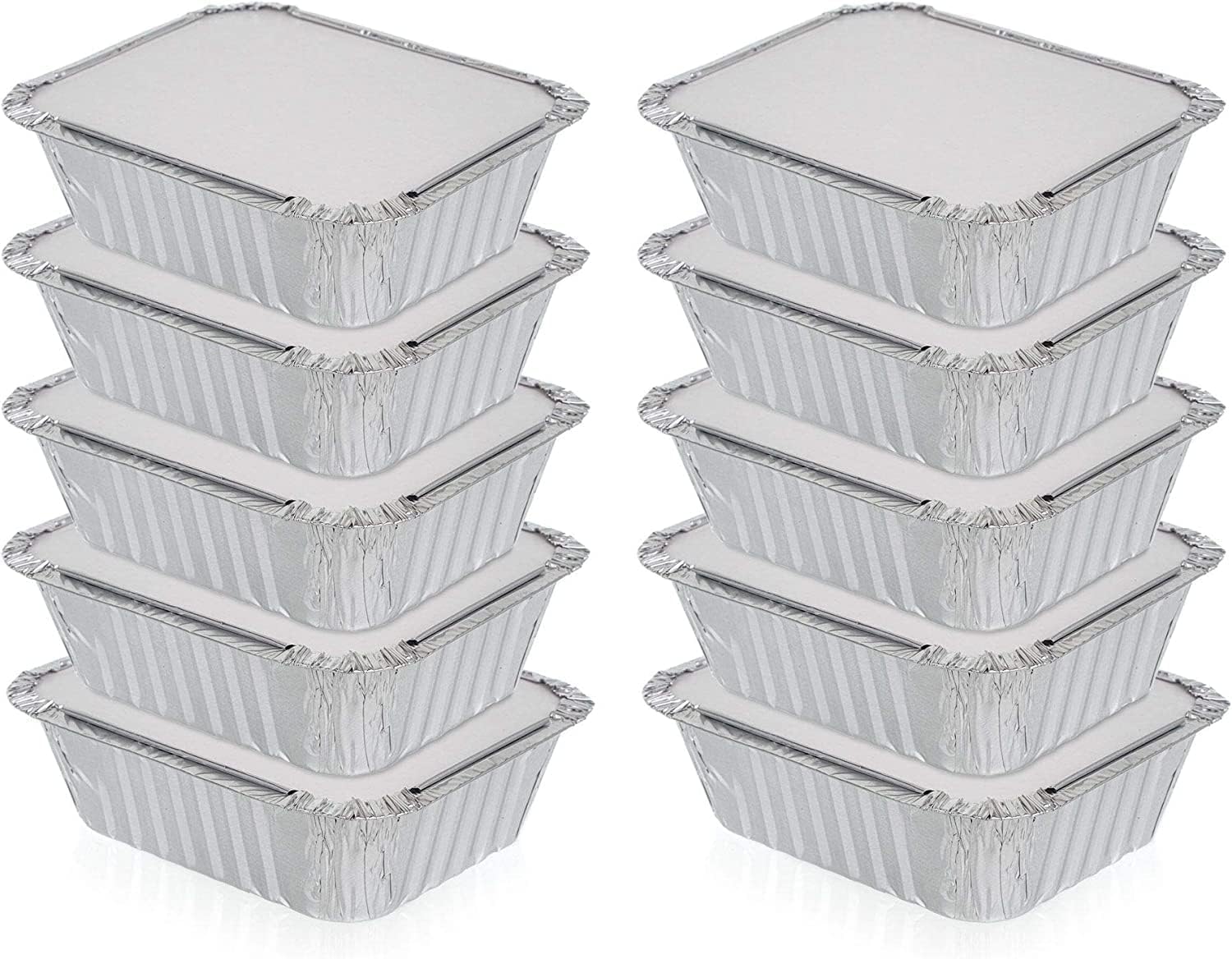 E Greenwize Aluminium Disposable Foil Food Containers with Lids, 250ml Capacity, 12 x 9.4 x 3.3 cm, Reusable Takeaway Containers for Baking Roasting Cooking Storage, Pack of 50