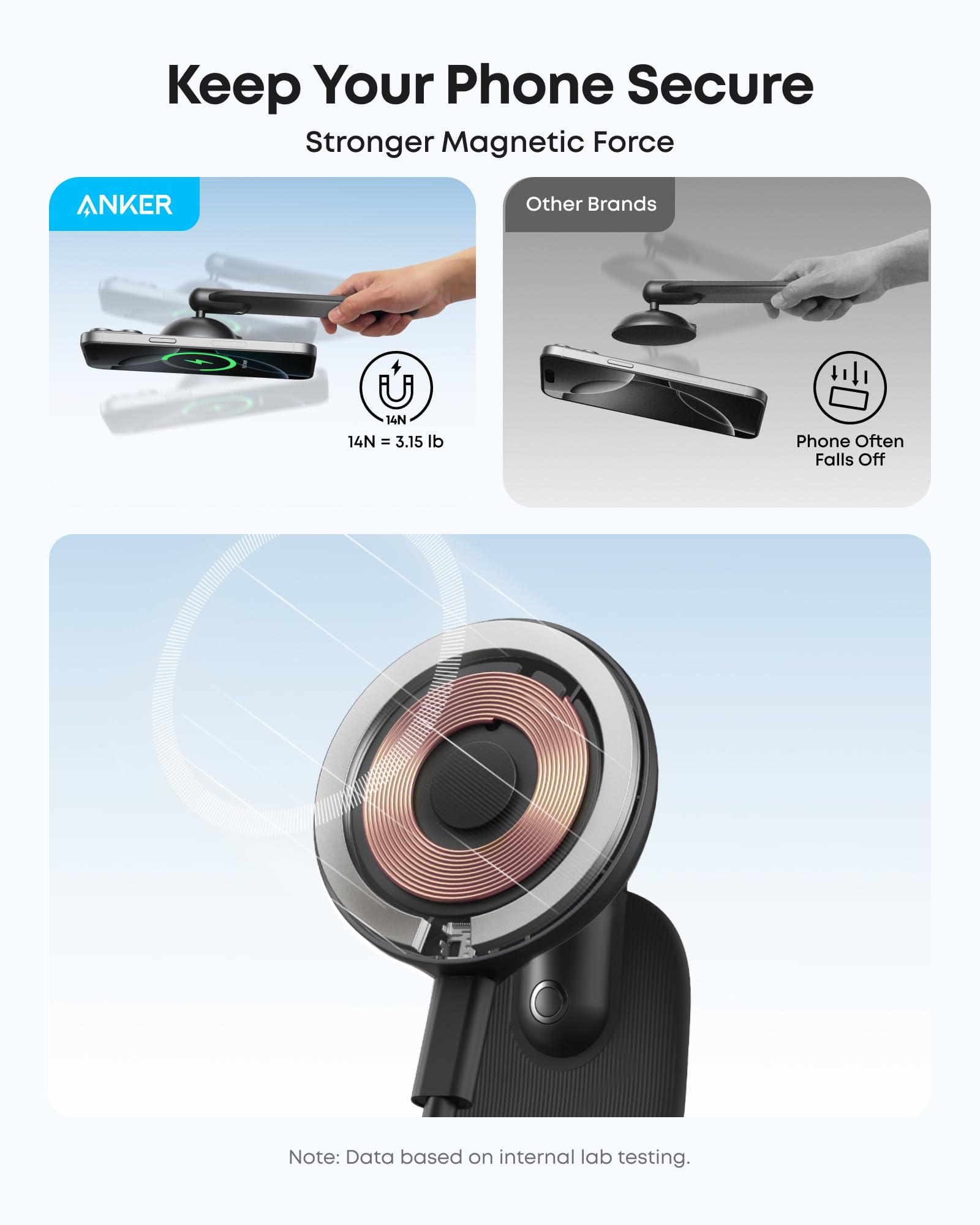 Anker Nano 15W Qi2 kabelloses Kfz-Ladegerät, 360° einstellbar