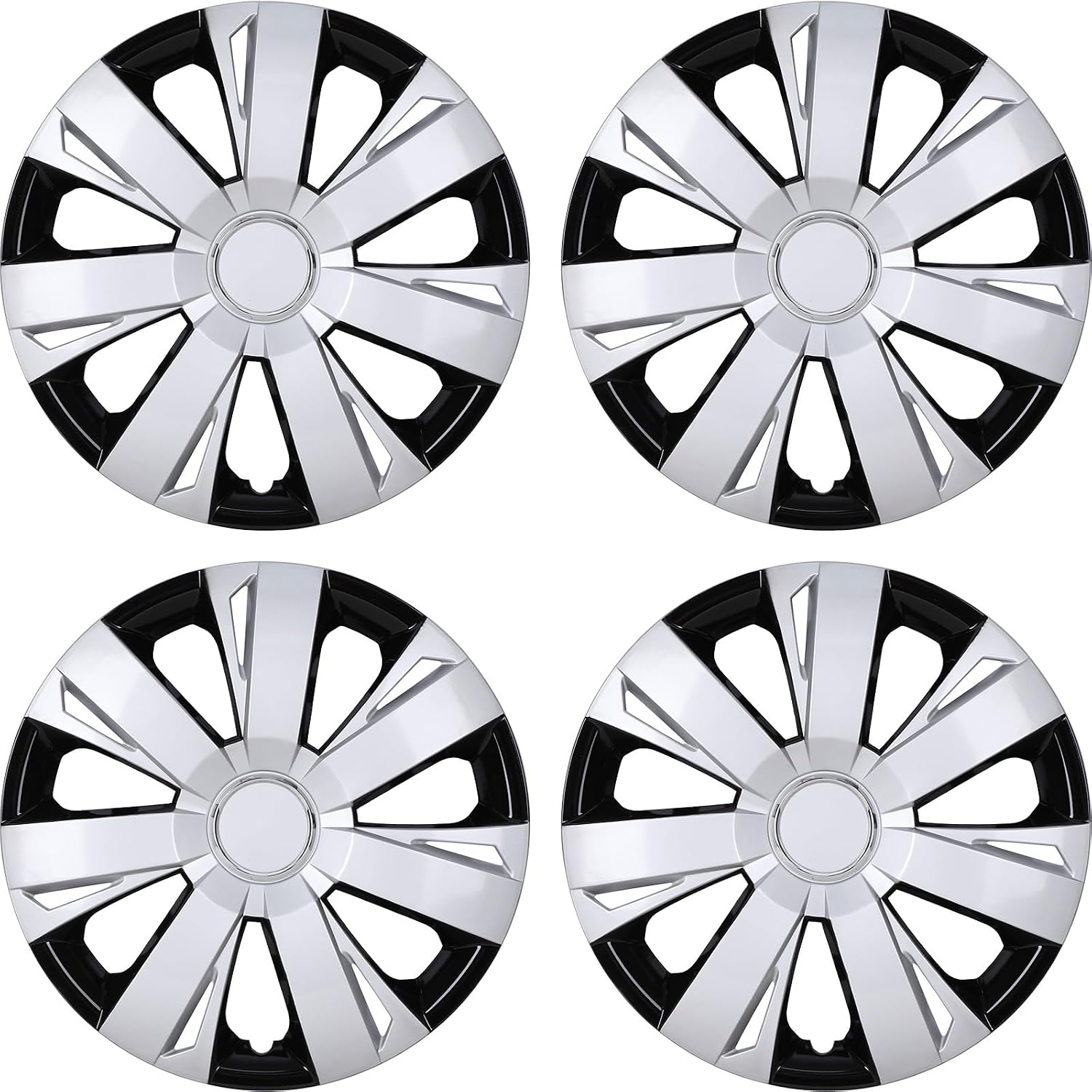 WOLFSTORM 4-Pack 15 Inches Wheel Cover Hubcaps,Special Design Fashion Replacement Hubcaps,Car Truck SUV Wheel Hub Accessories- Silver&Black