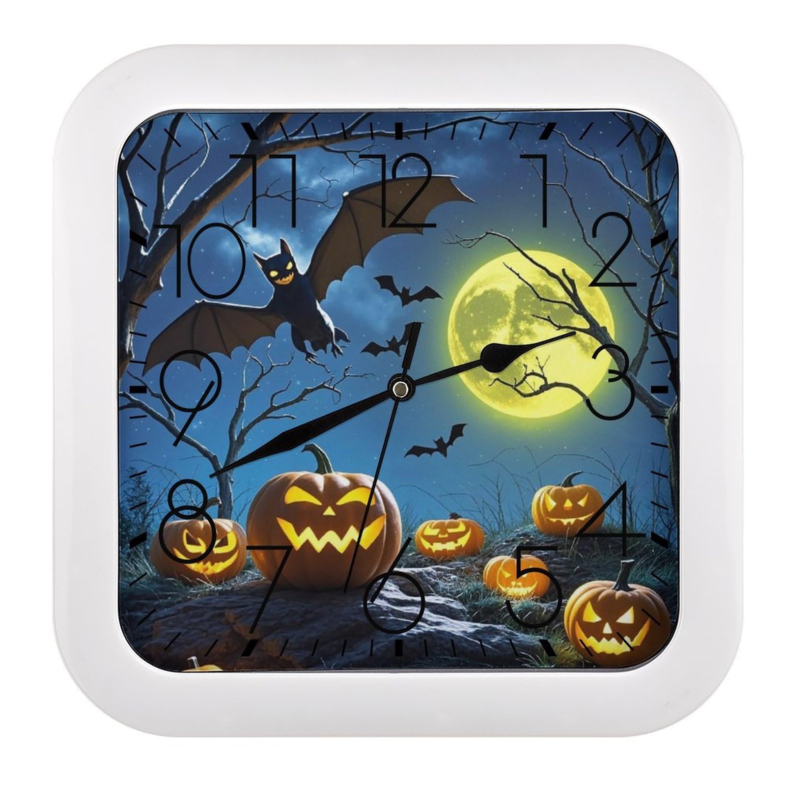 LZQPOEAS Bats and Pumpkins Wall Clock Fashionable Versatile Silent Wall Clock Simple Elegant Non Ticking Analog Clocks Easy to Install Square Modern Clocks for Home Decoration