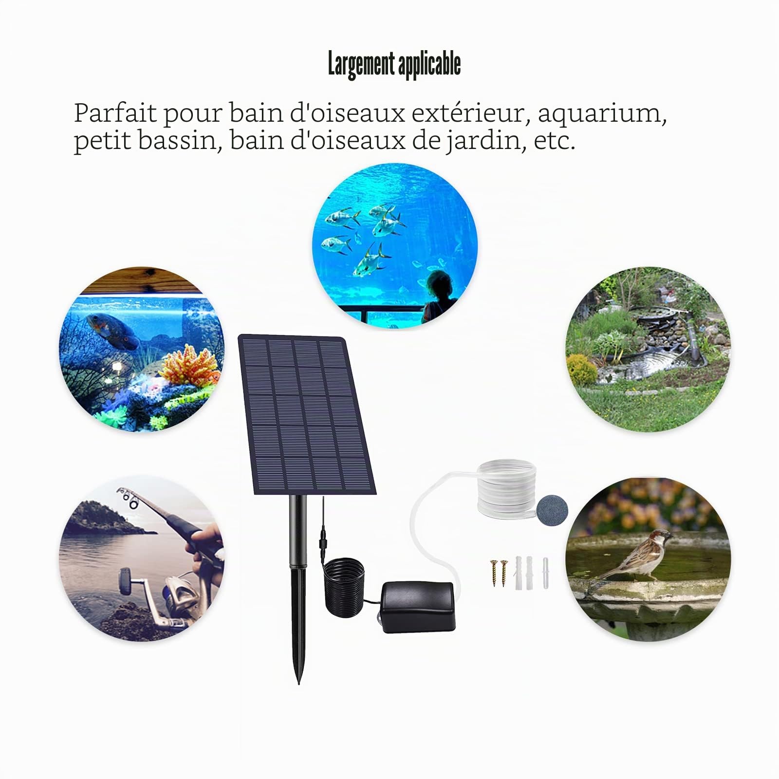 Andoer Solar Powered Pond Oxygenator Air Pump, Plug-in Solar Pond Aerator Aquarium Oxygen Aerator with Pipe Air Bubble Stones for Garden Fish Tank Outdoor Pool Pond