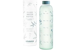 32 oz Glass Water Bottle with Time Marker: Hydrate on Time