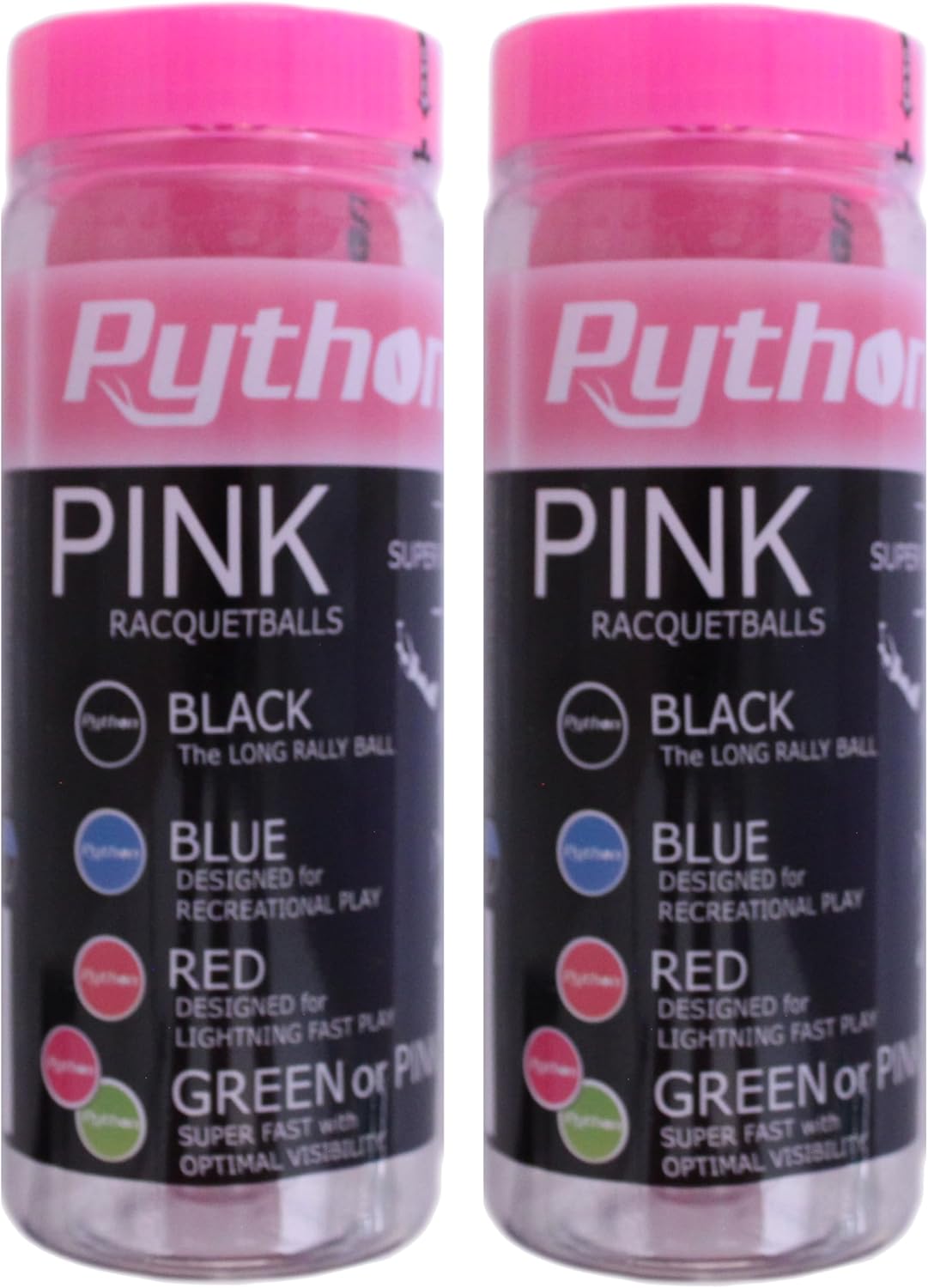 Python (Pink) Racquetballs (Super Fast w/Optimal Visibility)