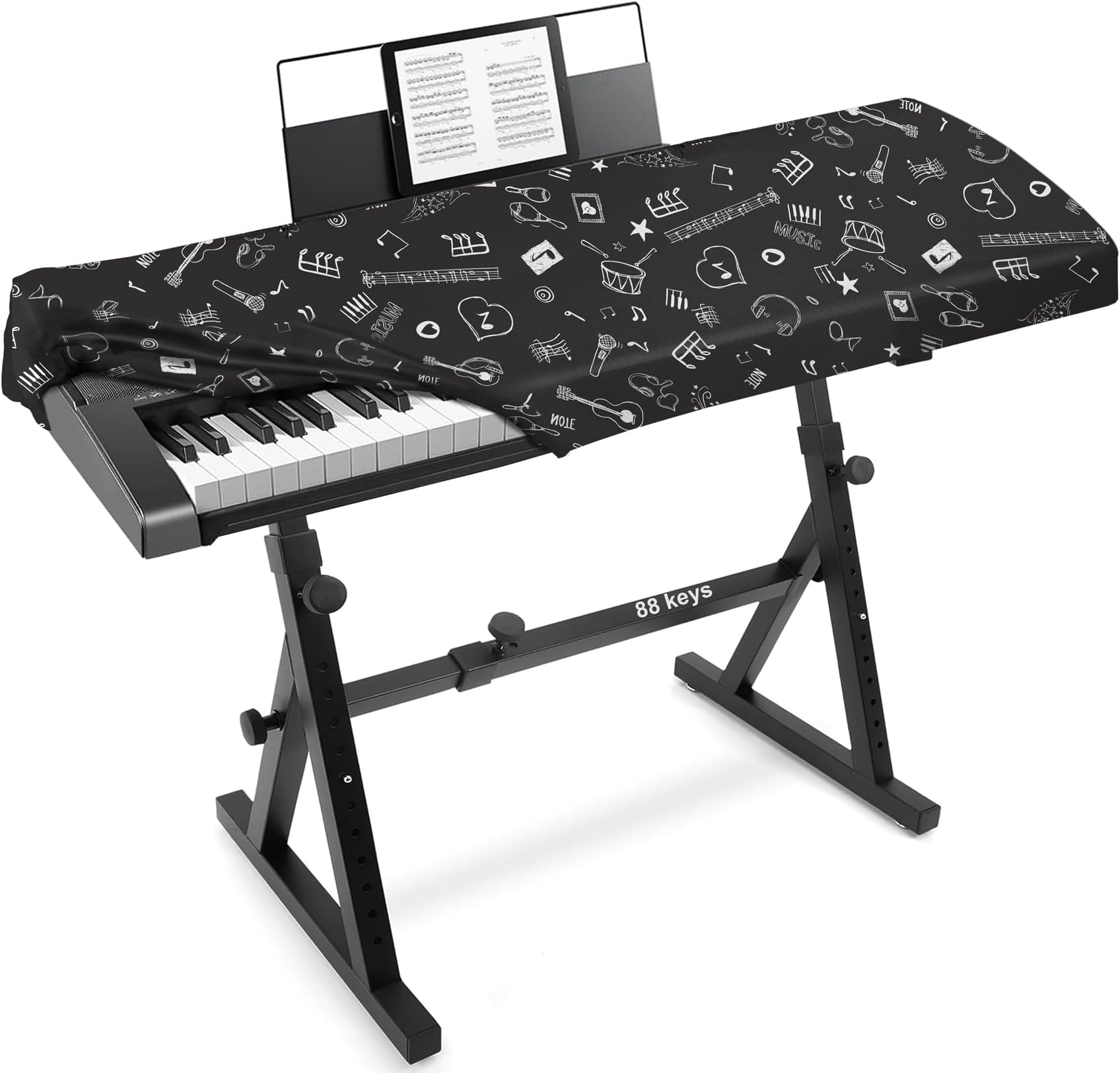 Explore Land Stretchy 76-88 Keys Piano Keyboard Dust Cover with Music Stand Opening for Digital Electronic Piano (Note)