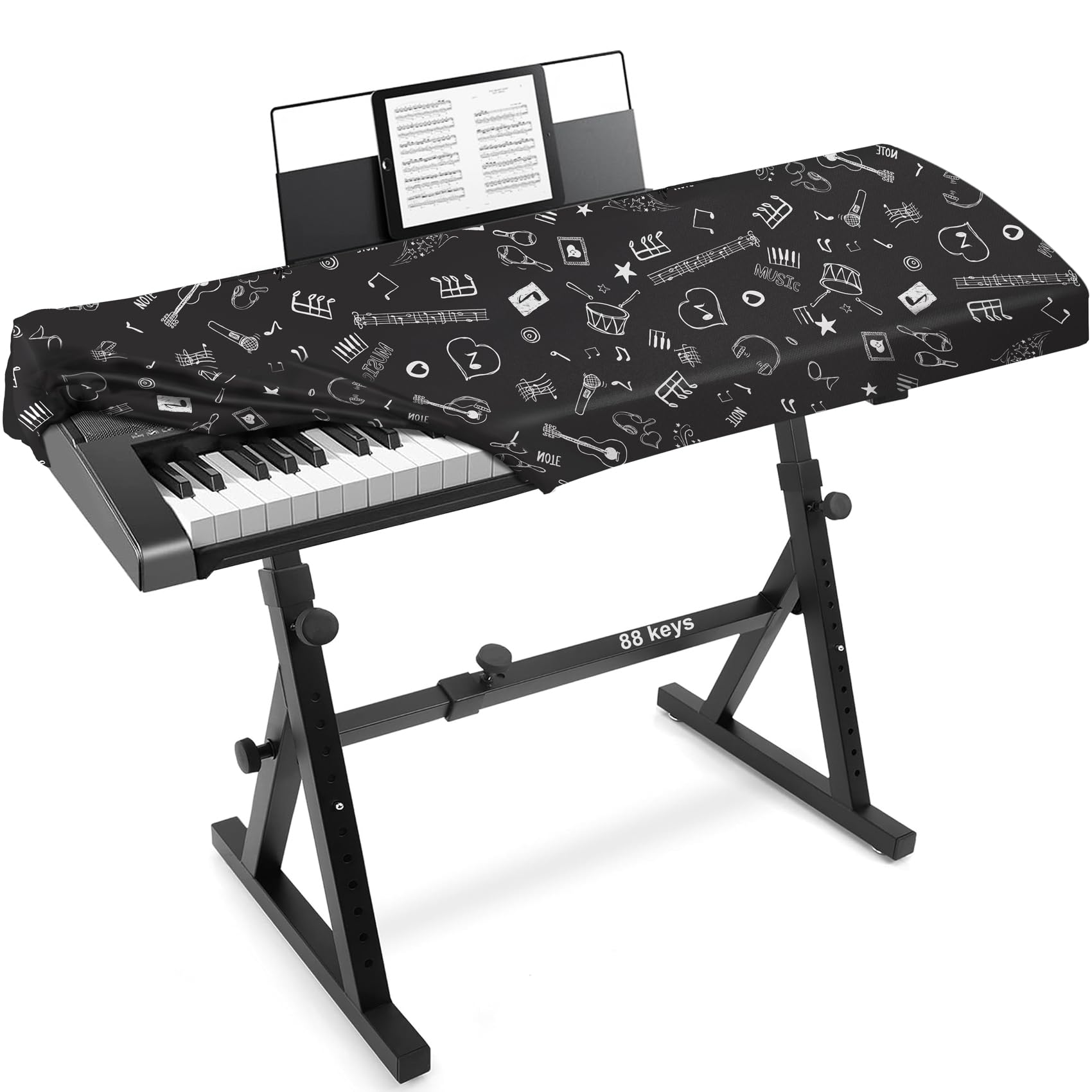Explore Land Stretchy 76-88 Keys Piano Keyboard Dust Cover with Music Stand Opening for Digital Electronic Piano (Note)