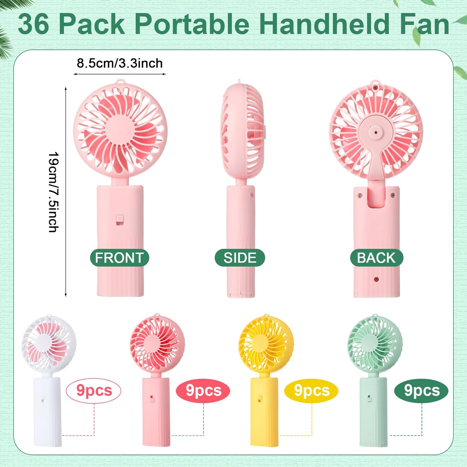 36 Pcs 180° Foldable Mini Handheld Fan Mini Desk Fan Small Portable Fan 2 In1 Personal Fan Battery Operated Cooling Fans Makeup Eyelash Fan for Home Office Hiking Travel (Multicolor)