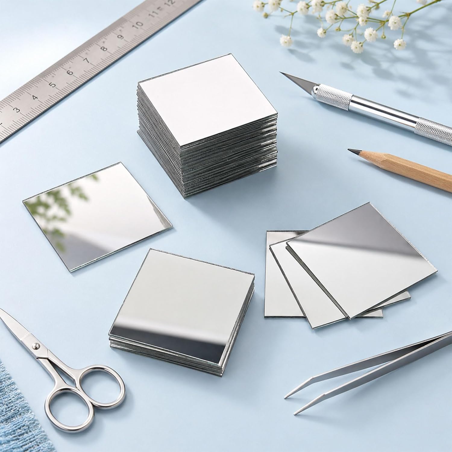 25 Pack Mini Acrylic Square Mirror Tiles, Self-Adhesive Small Mirrors for Crafts, DIY Projects and Decorations