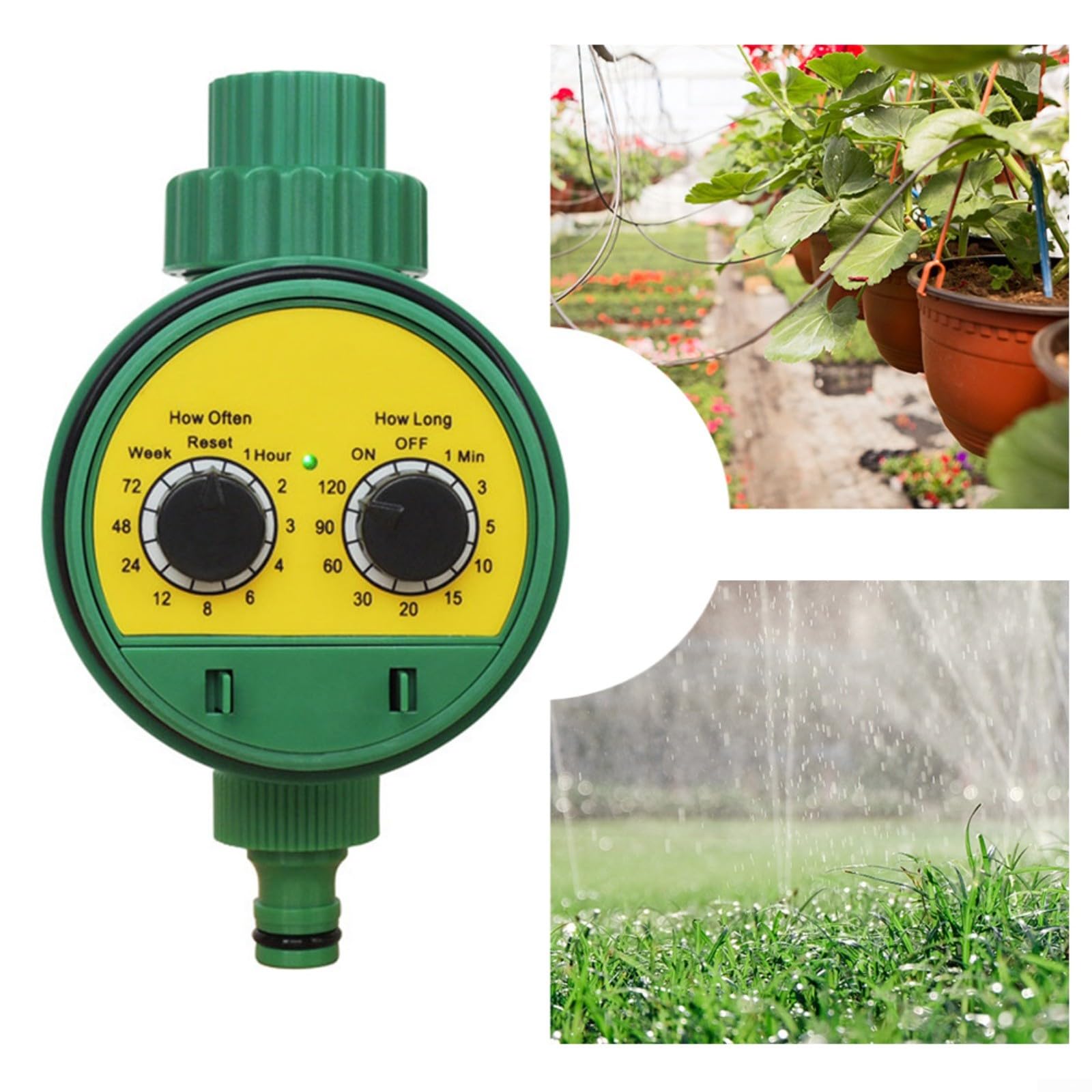 Timer Per Irrigazione Automatico Programmabile, Verde, 16.5x8.5x6 Cm, Per Prato E Giardino, Richiede 2 Batterie AAA