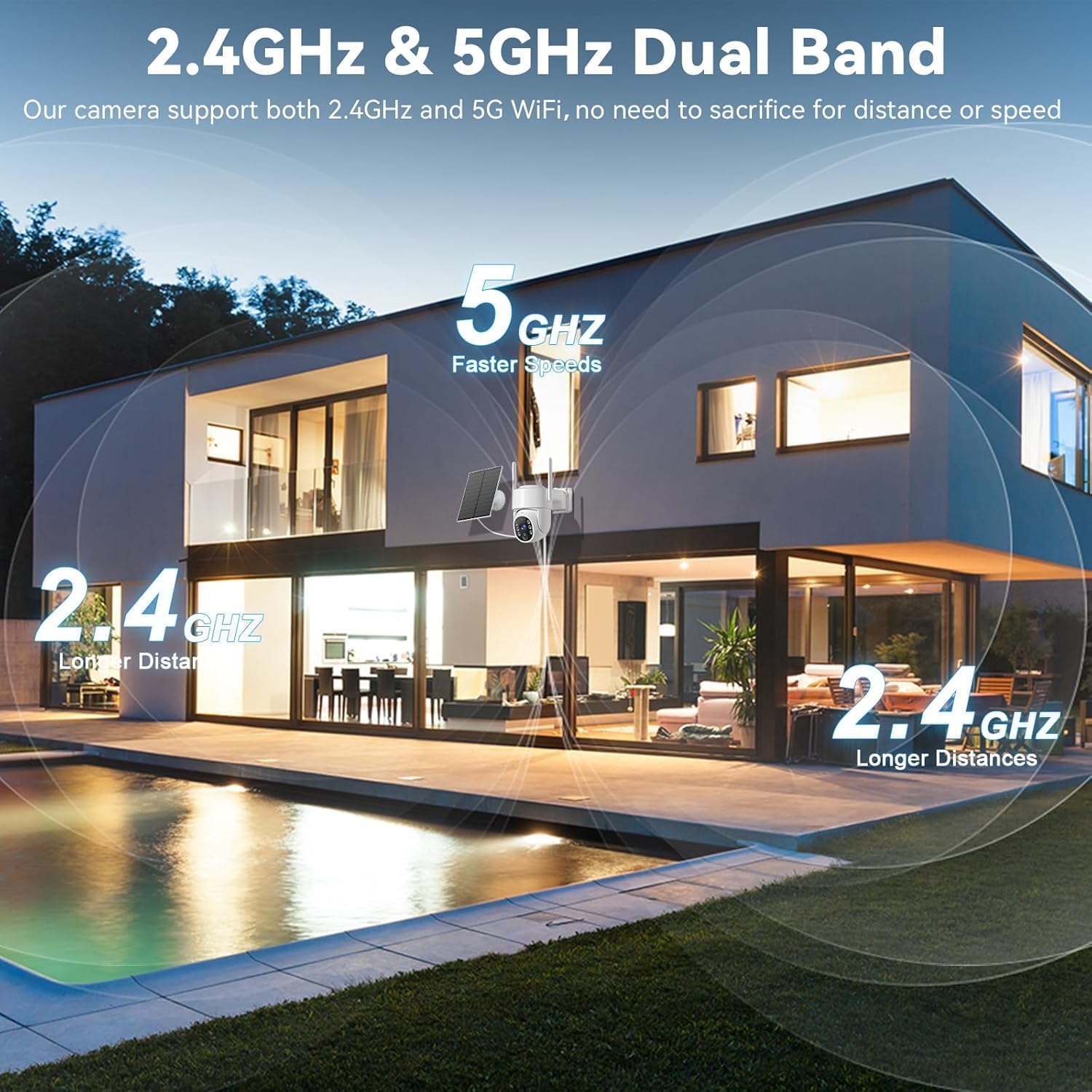 Solar Security Cameras Wireless Outdoor, 5G/2.4GHz WiFi Outdoor Security Camera for Home Security, Solar/Battery Powered Security Camera, Human Detection, Color Night Vision 2-Pack