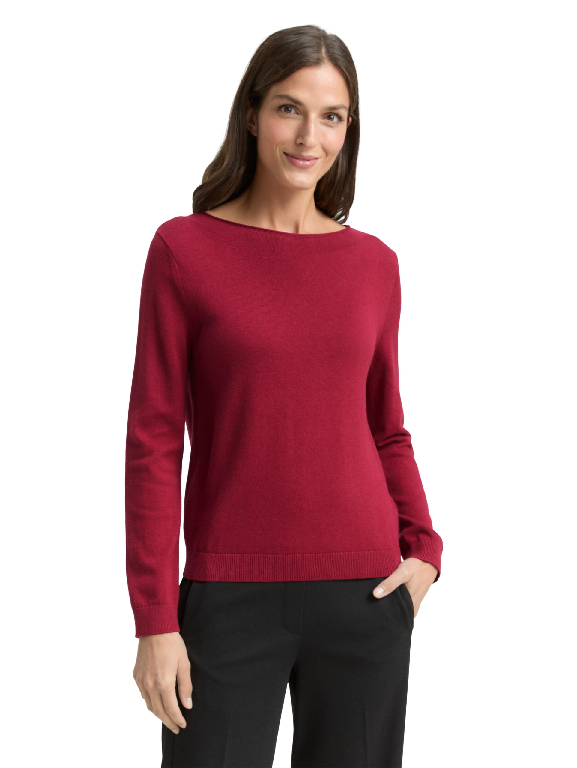 Tom Tailor Damen Strickpullover mit U-Boot-Ausschnitt