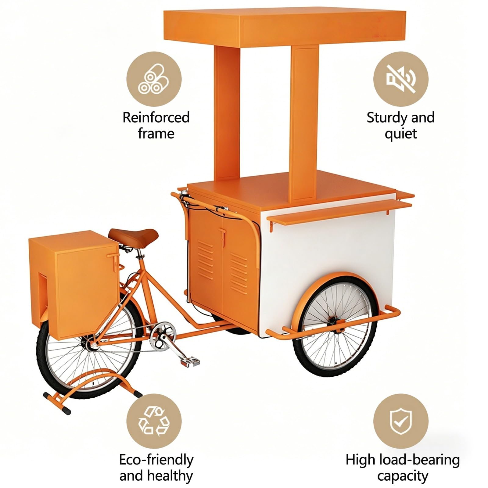 Carrello mobile dell'alimento con il baldacchino, triciclo commerciale di vendita per caffè, gelato, spuntini, bevande, eventi