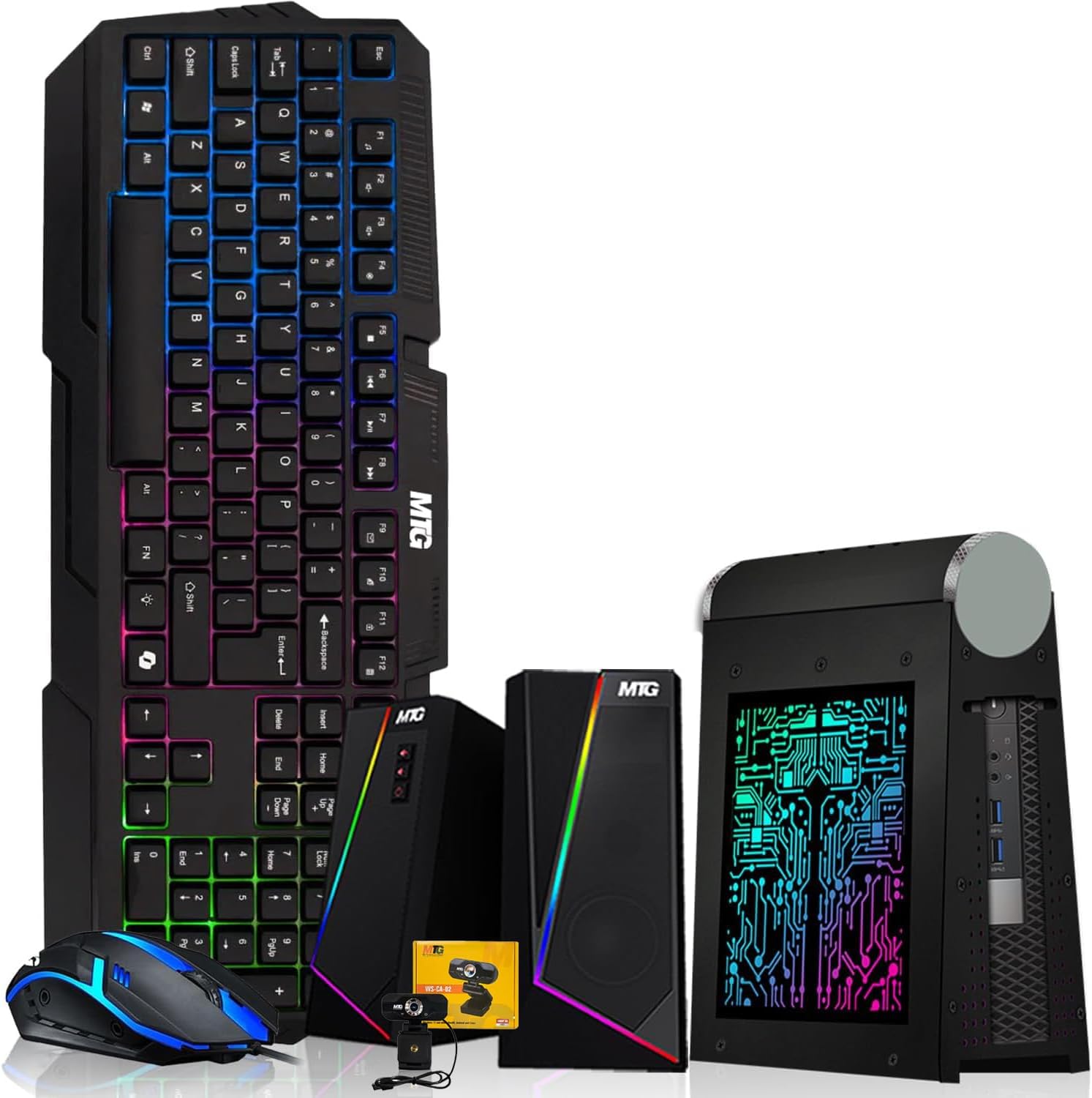 TechMagnet CyberCube Mini PC Bundle, Intel Core i5, 32GB RAM, 1TB SSD, RGB Kit, Webcam, Windows 11 Pro (Renewed)