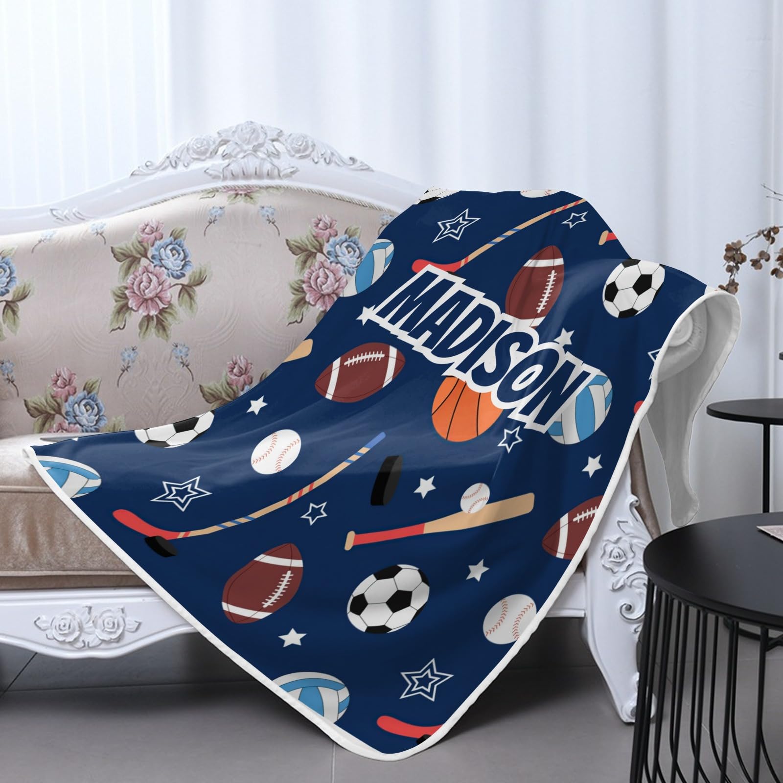 Personalized Name Sports Stars Balls Heat Relief Bedding, Gifts for Boys Teens,10x15Inch