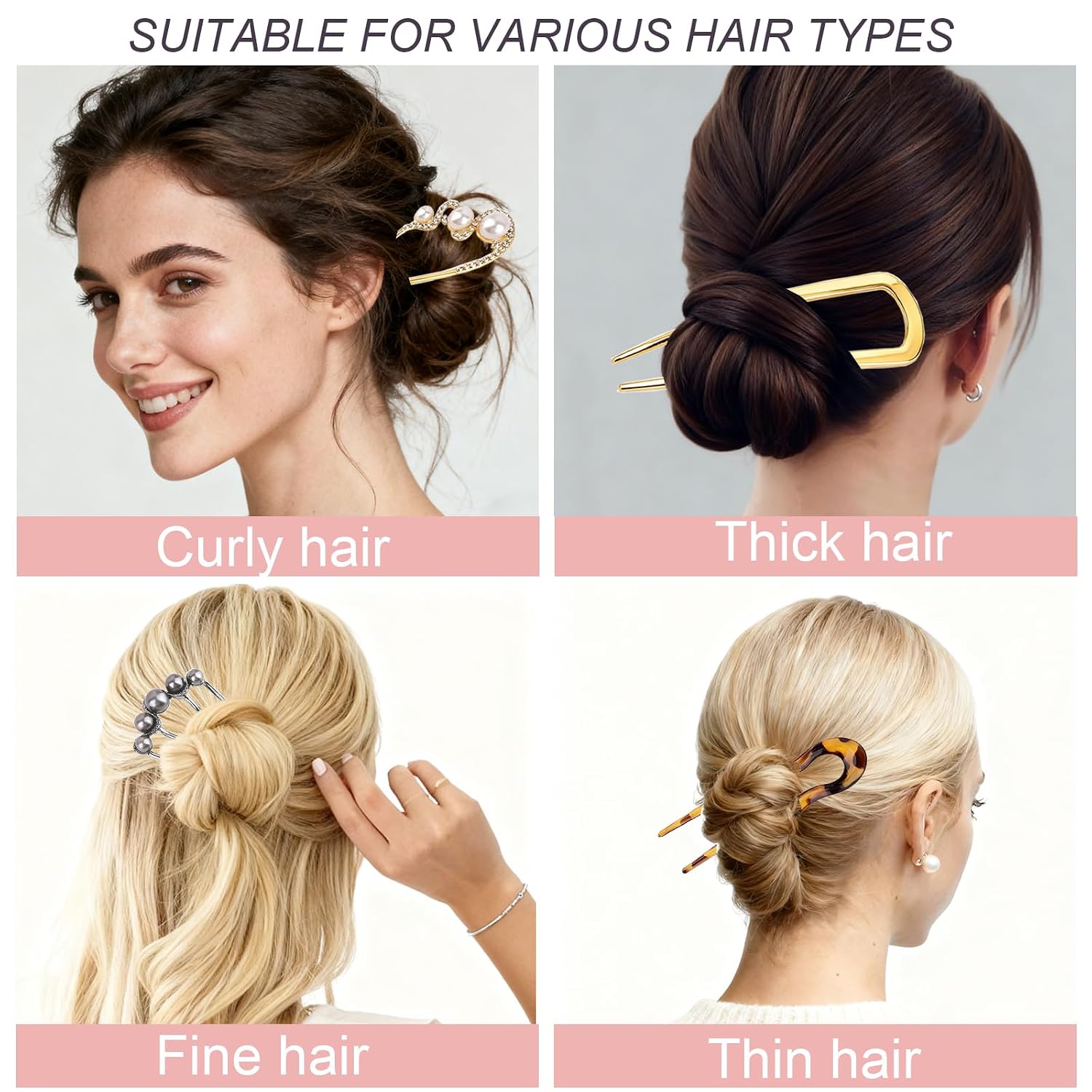 12 PCS French Hair Pins for Women, French Twist Hair Pins U-Shaped Pearl French Pins for Bun and Updo Hair Styling Pins, Metal Hair Fork Hair Accessories for All Hair Types