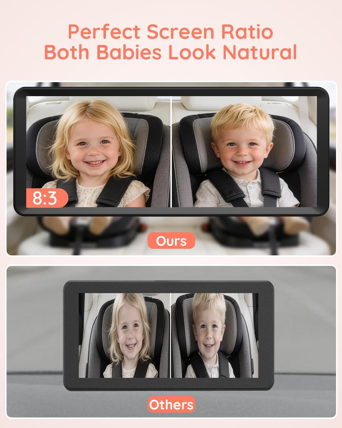 Babyvue BV3 MAX Dual Car Camera Baby Monitor with Recording, 7.2" Split Screen Backseat Camera, 1080P IR Night Vision, Easy Setup for Twins & 2 Kids
