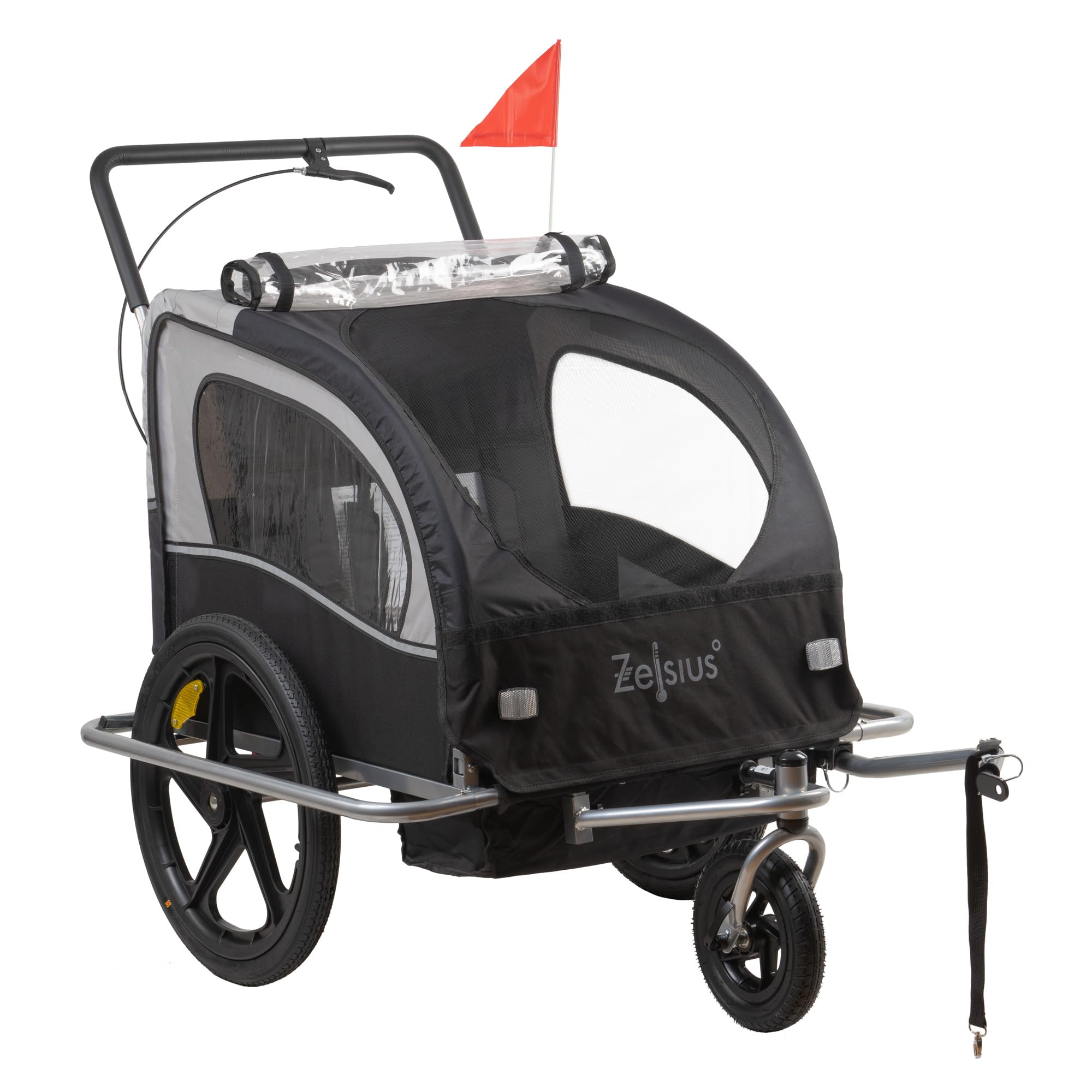 Zelsius Remolque para Niños con Cinturón de Seguridad de 3 Puntos | Remolque 2 en 1: Remolque para Bicicletas y Carro de Mano | Remolque Infantil Plegable para Bicicletas | Remolque para Mascotas