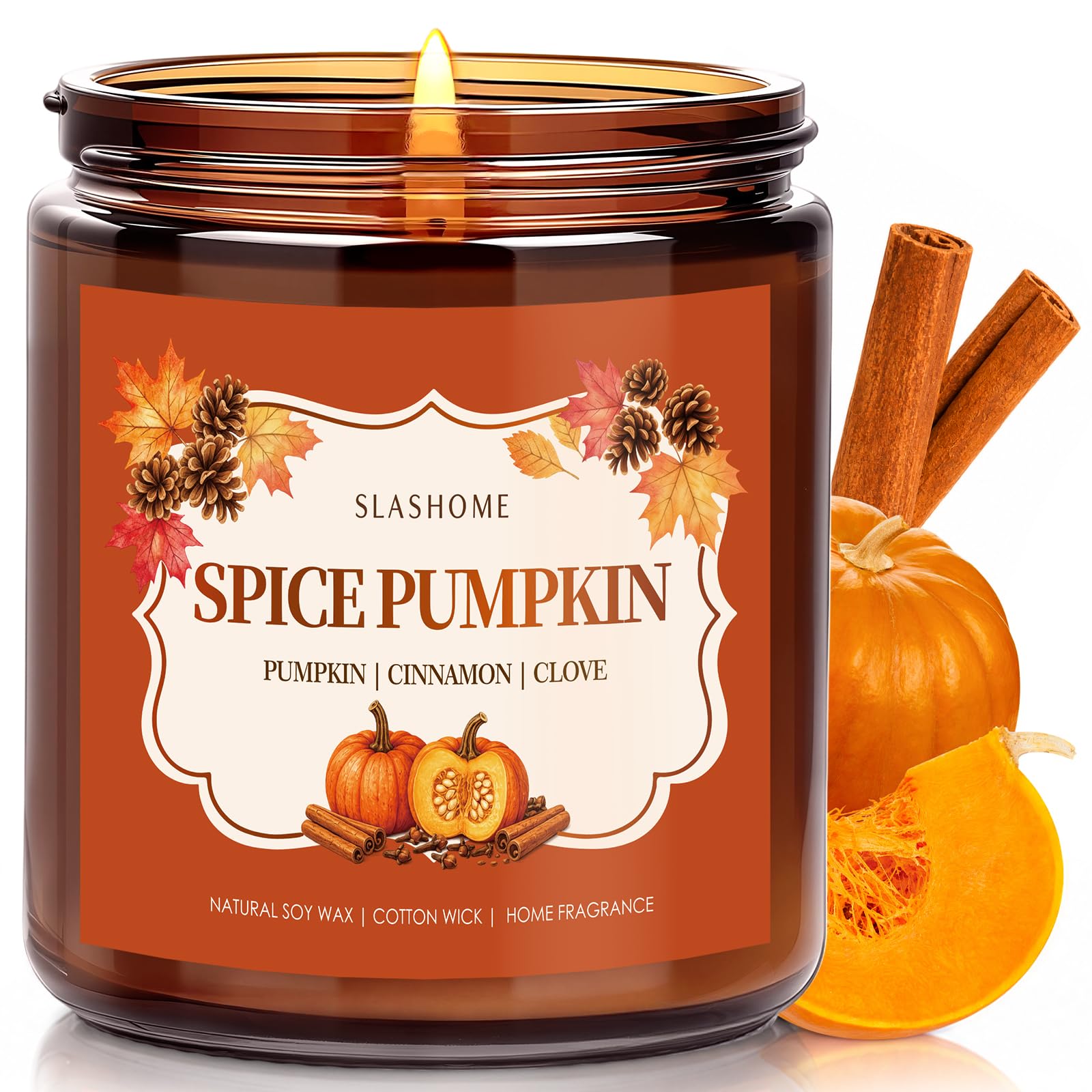SLASHOME Pumpkin Spice Candle 7oz Soy Wax, Fall Decor