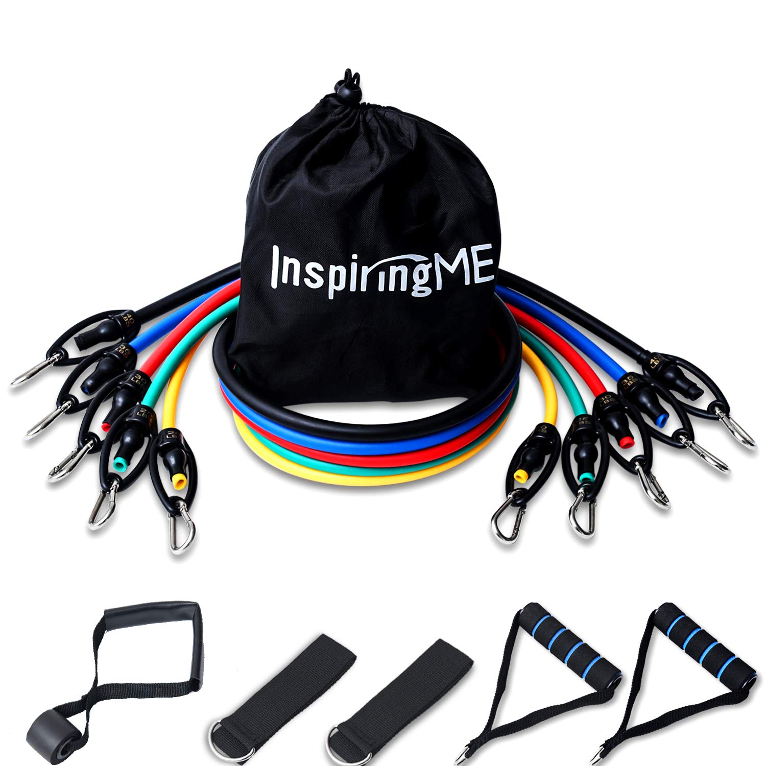 InspiringME Resistance Exercise Bands with Handles | Stretch Bands | Physical Therapy Bands for Shoulder,Max150lbs Heavy Exercise Bands,Door Anchor,Ankle Straps,Home Workouts,Travel Workouts,Fitness