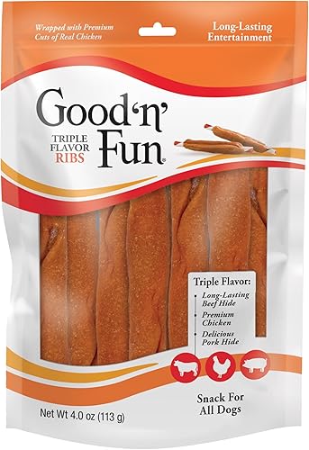 Vista 22 de Good 'n' Fun Masticables de triple sabor para todos los perros, 12 onzas, dale a tu perro masticables de larga duración hechos con piel de res