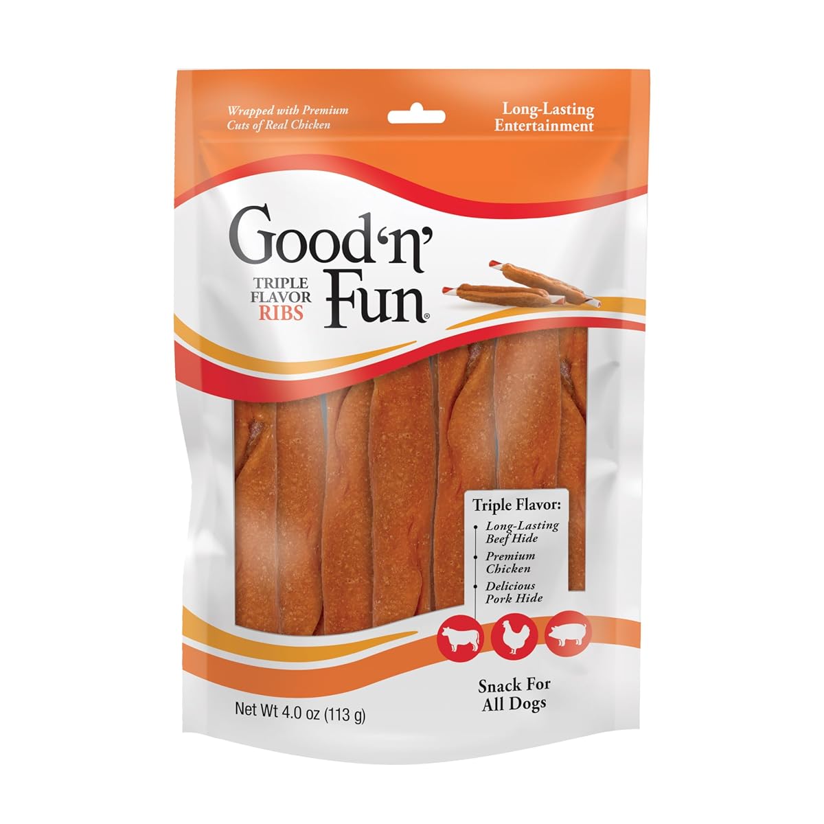 Healthy Hide Good N Fun Pork/Beef and Chicken Ribs Treat, 4-Ounce