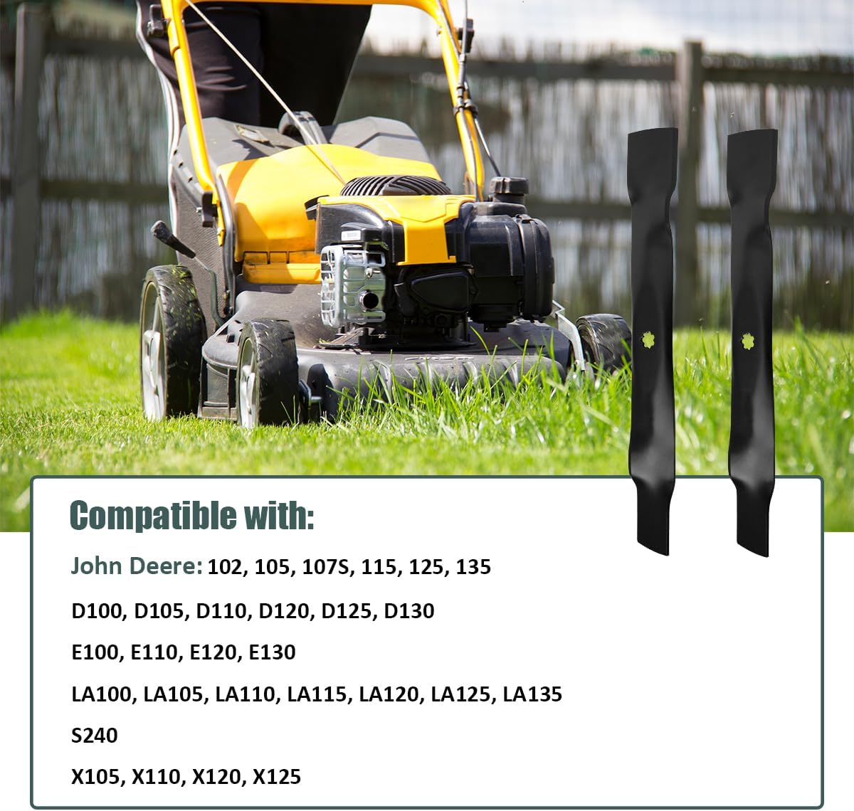 ZALANA 42" Deck Replacement Lawn Mower Mulching Blades for GX22151 GY20850 AM137328 AM137333 AM141033 - Compatible with John Deere 102 105 115 D100 D110 D125 D130 Lawn Tractor - 2 Pack