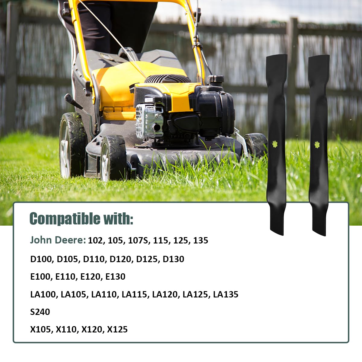 ZALANA Cuchillas de repuesto para cortacésped GX22151 GY20850 AM137328 AM137333 AM141033 - Compatible con John Deere 102 105 115 D100 D110 D125 D130 Lawn Tractor - 2 Contenido del paquete: