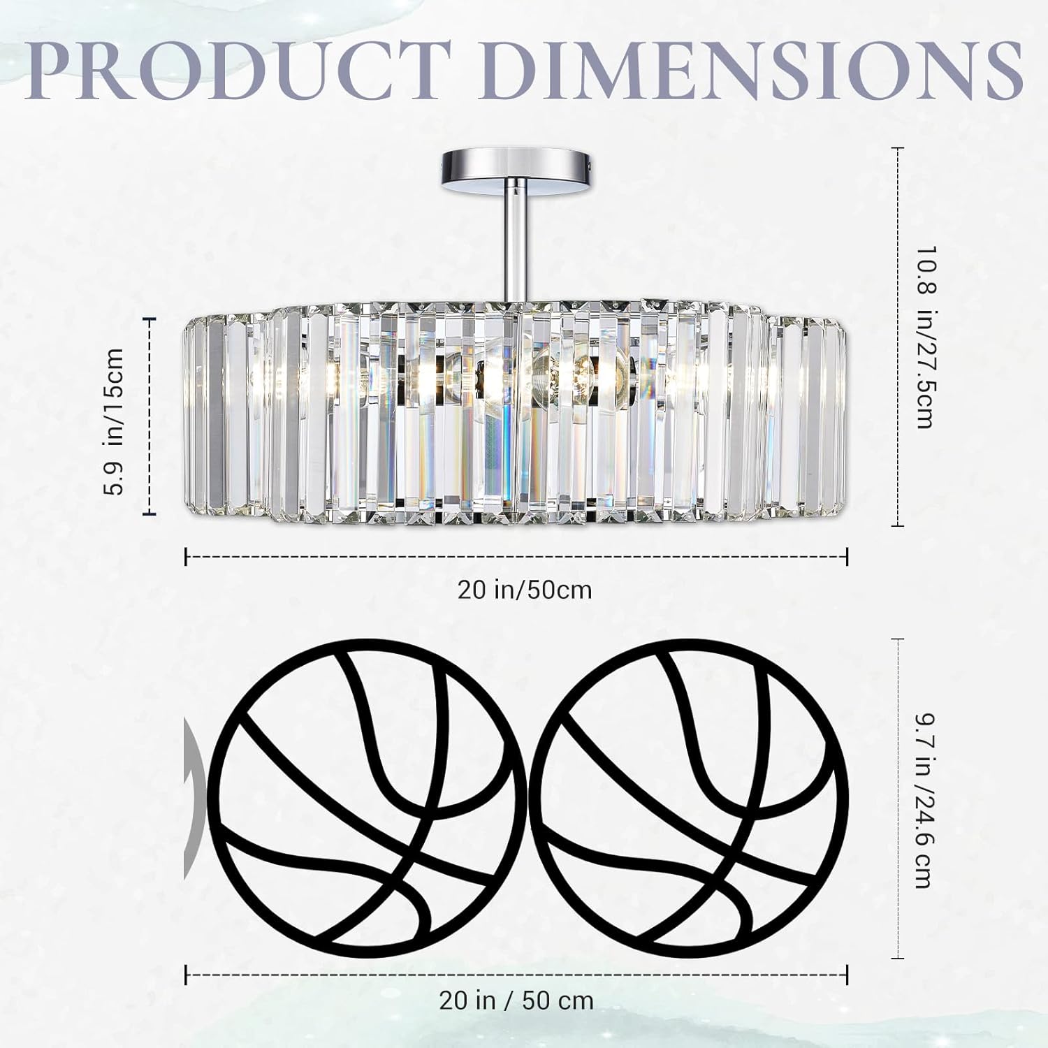 Hamilyeah 20" Modern Crystal Chandelier Ceiling Light, 4-Light Semi Flush Mount Drum Pendant, Polished Chrome Finish for Dining Room, Kitchen Island, Bedroom, Living Room