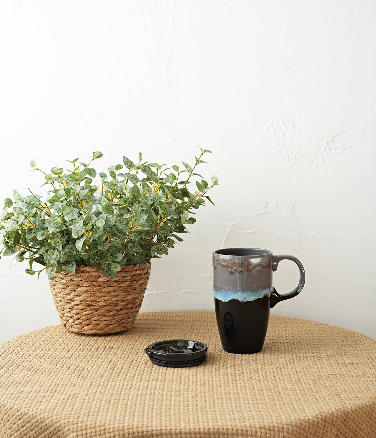 Bosmarlin Ceramic Travel Coffeel Mug with Handle and Lid, 18 oz, Portable Coffee Cup for Car Cup Holder, Microwave and Dishwasher Safe, Reactive Glaze (Grey) - Image 5