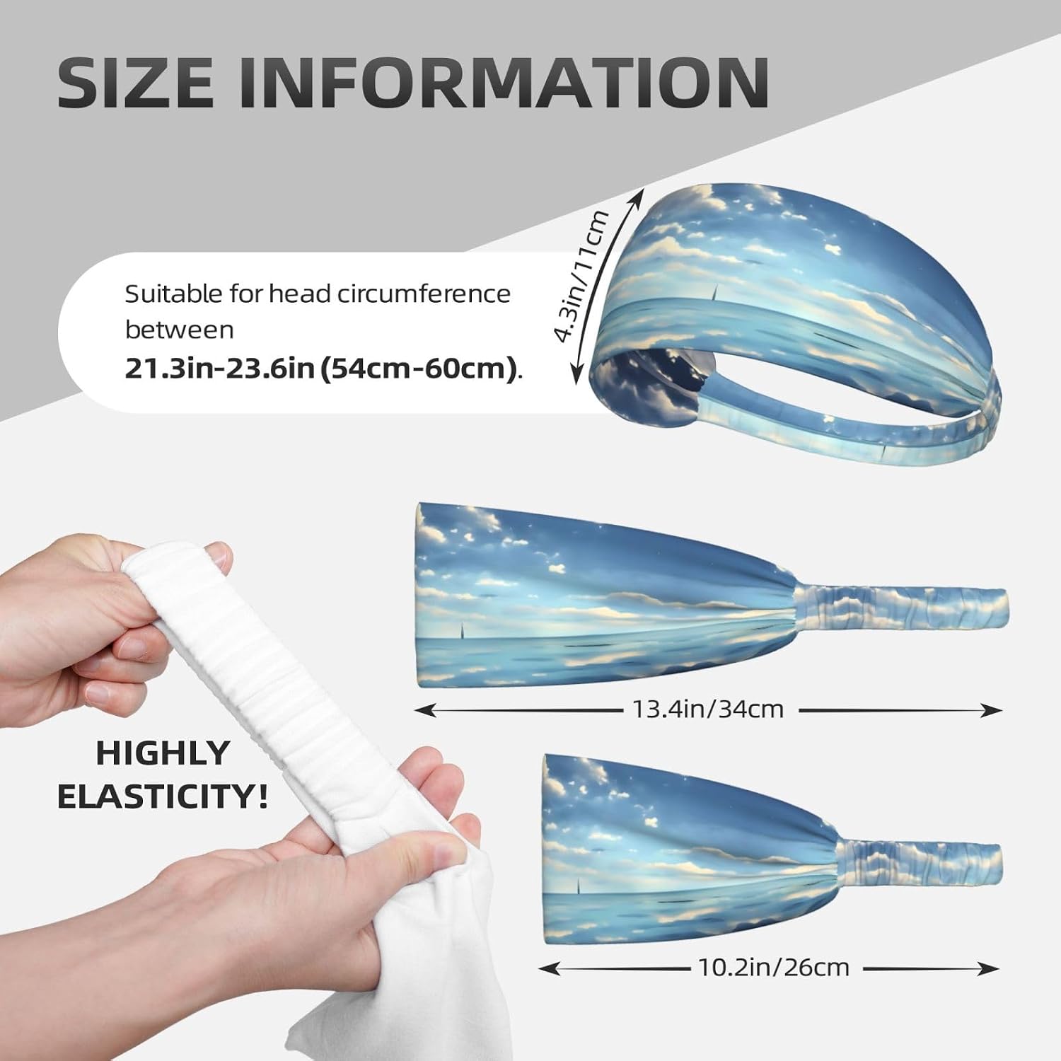 White Clouds Over the sea Elastic Exercise Headband for Sports & Workouts