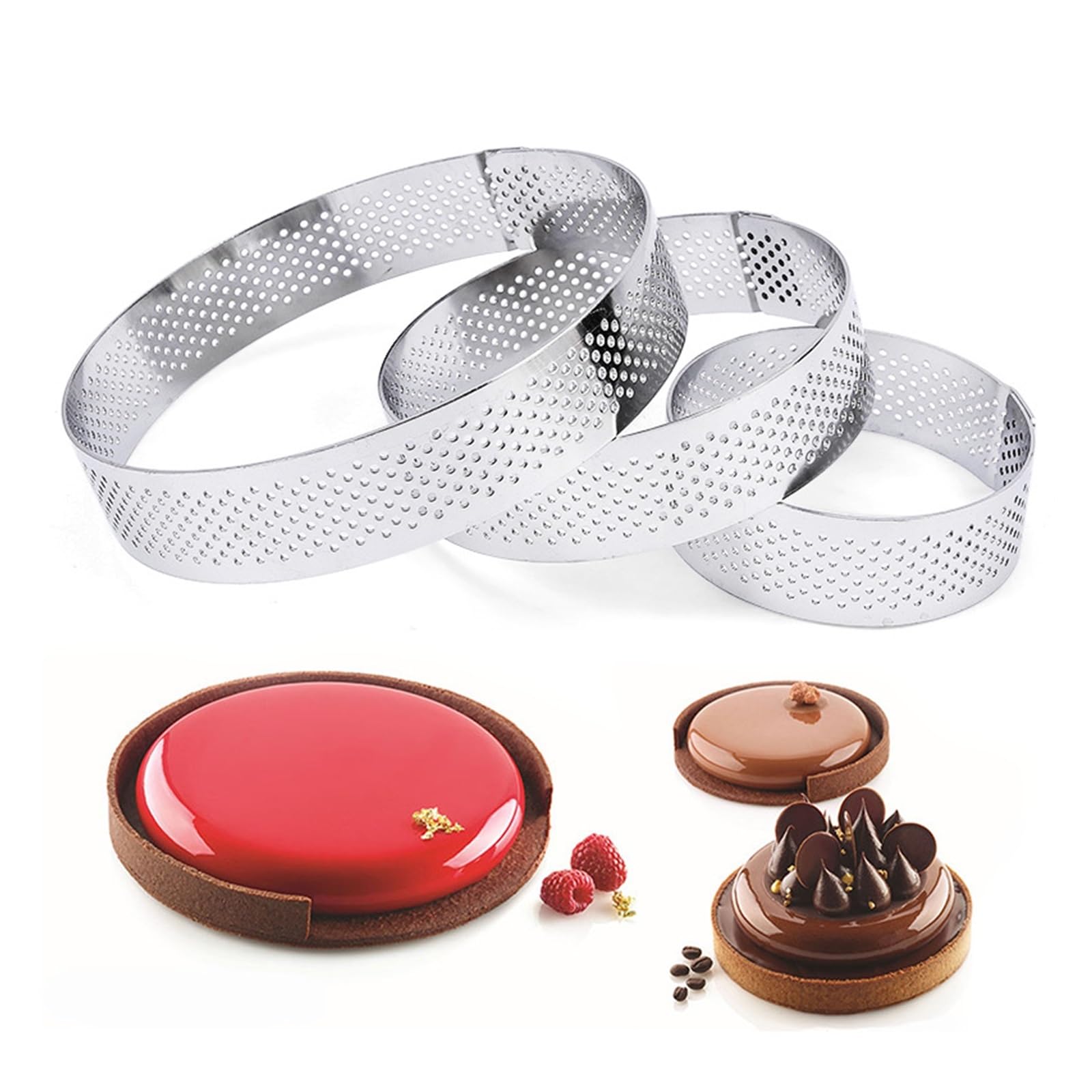 SSIMOO 6 8 10 CM en Acier Inoxydable Tarte Moule Anneau Tartelette Gâteau Mousse Moules Biscuits Pâtisserie Cercle Cutter Tarte Anneau Perforé (Color : 8PCS 8CM)