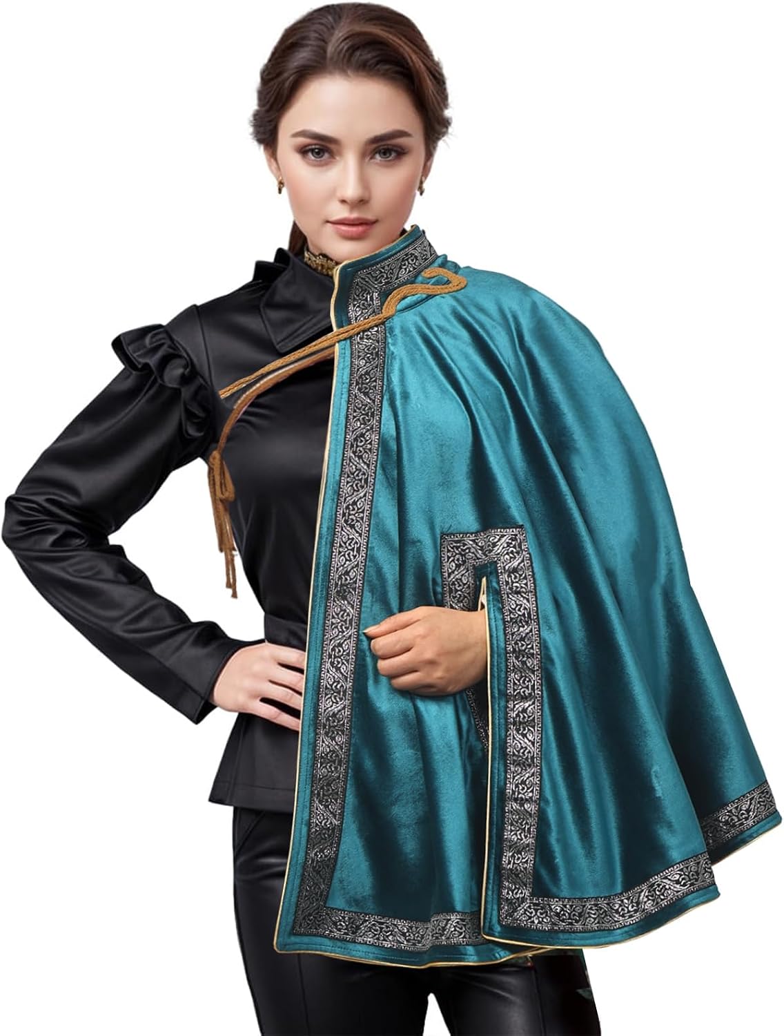 Medieval Half Shoulder Cape Steampunk Renaissance Shawl Lace Up Cape for Halloween Costume