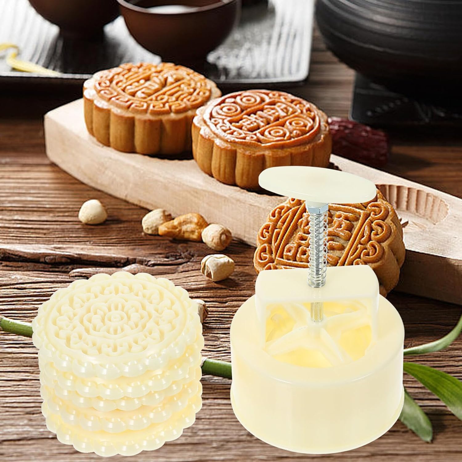 Kichvoe 1set Moon Cake Mold Press Mold for Baking Creative Mid- Bean Cake Molder Easy Release Material for Home Use - Image 4