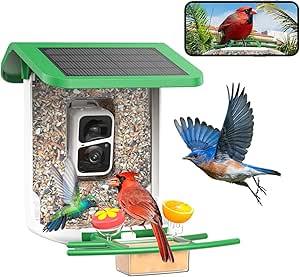 SMONET Bird Feeder with Camera B300-GR: Smart Birdhouse Camera AI Recognition Solar Powered,Outdoor Wireless WiFi Bird Feeder Watching Live Video,Funny Birthday Gifts for Mom Mother and Dad Father asin的图片