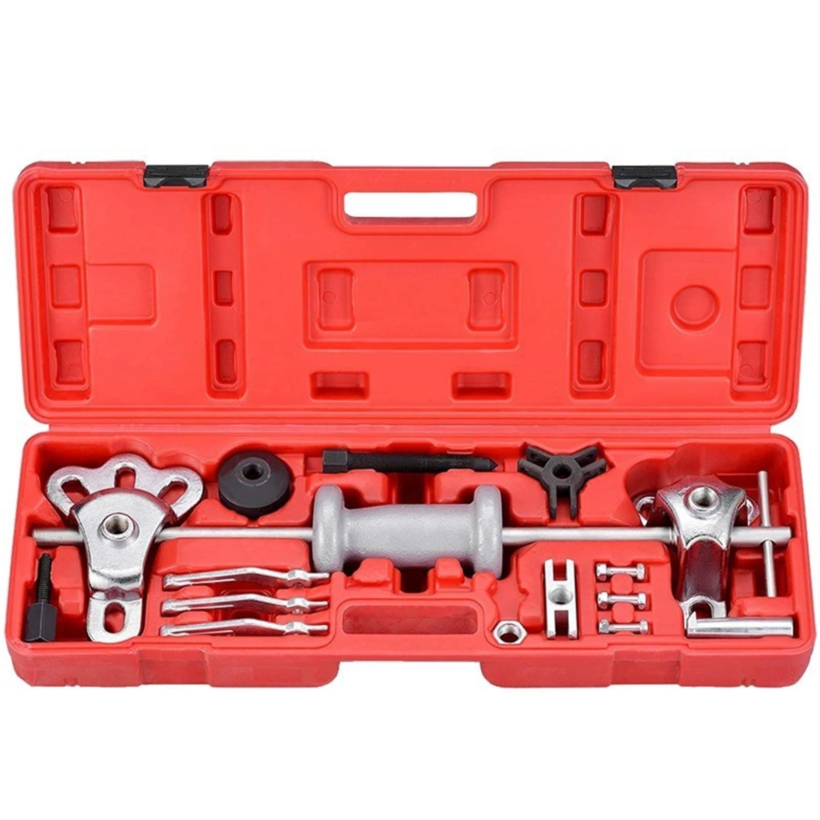 Juskaqzyi Red Tool Chest Automotive Slide Hammer Axle Puller Rear Wheel Bearing Hub Cr-V Steel Jaw Attachments Adapter Set Toolbox