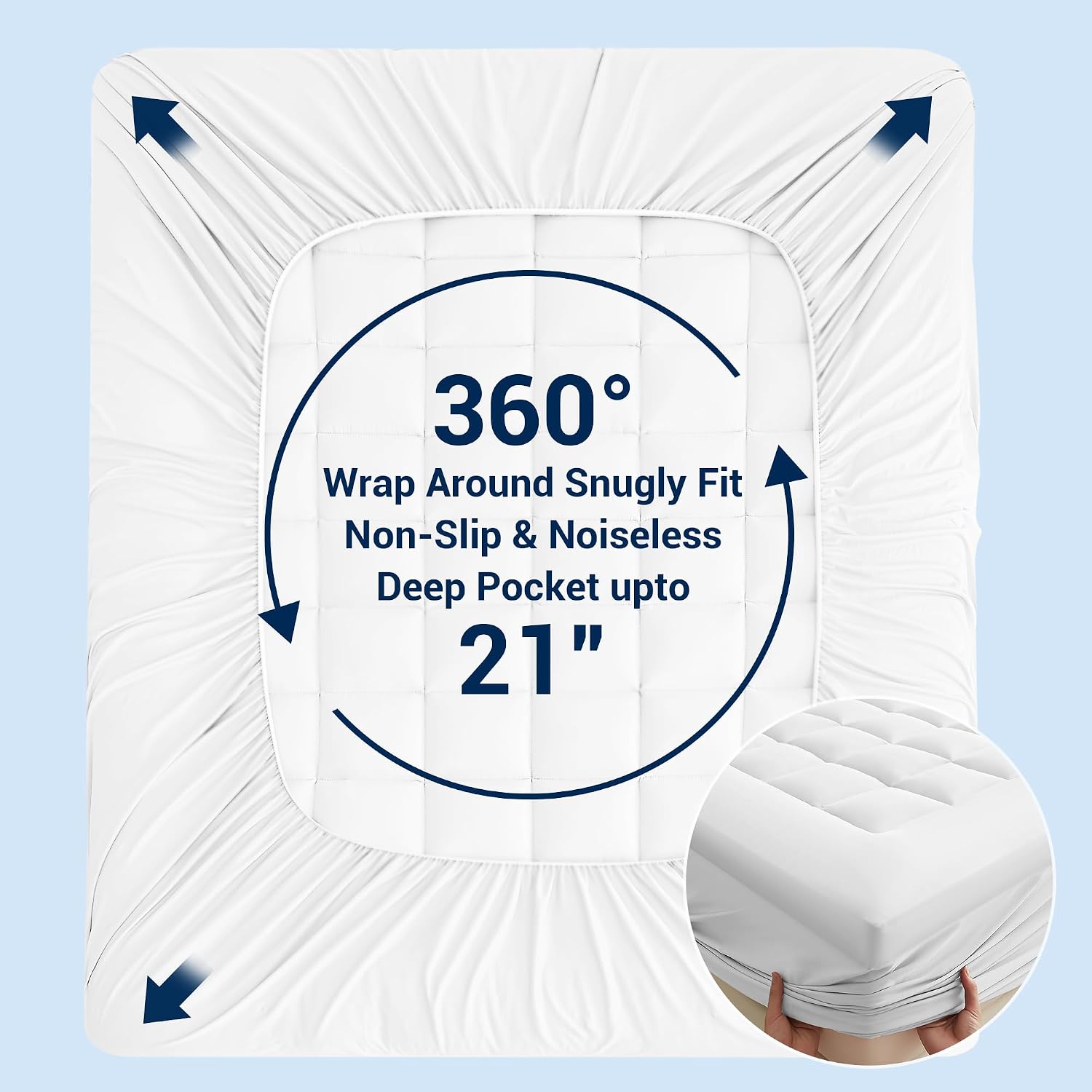 SheRest Breathable and Comfortable Mattress pad for Back Pain Relief. Features a 360° Full Enclosure Design to Prevent Slipping and Shifting（White,Queen 60"x80"）