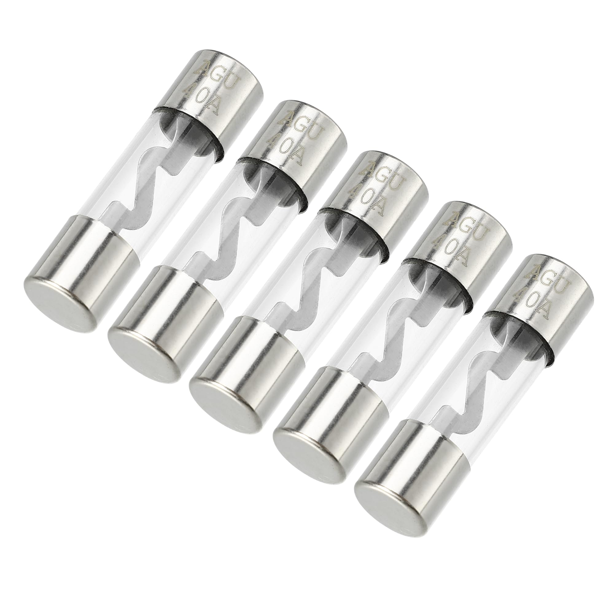 5 sztuk 10 x 38 mm 0,39 x 1,50 cala 40 A uniwersalne bezpieczniki szklane AGU - rura zabezpieczająca do ochrony zasilania - metal srebrny odcień