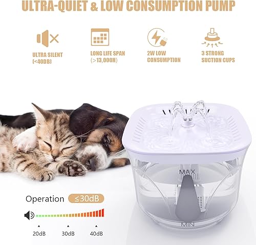 Miniatura 4 de Fuente de agua para gatos Fuente de agua ultra silenciosa para gatos y perros pequeños, fuente de agua para interiores, capacidad de 2.4 L2.5