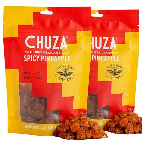 CHUZA Bocaditos de piña con chile seco, piña seca picante, caramelo mexicano con chile y piña especiada, bocadillos con sabores reales de frutas