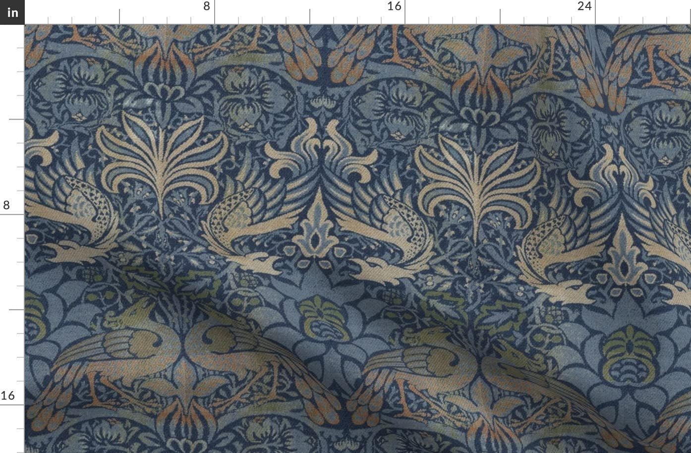 Spoonflower Fabric - Medieval Antique Look Victorian Morris Damask Edwardian Printed on Organic Cotton Sateen Fabric by The Yard - Sewing Quilting Apparel Home Decor