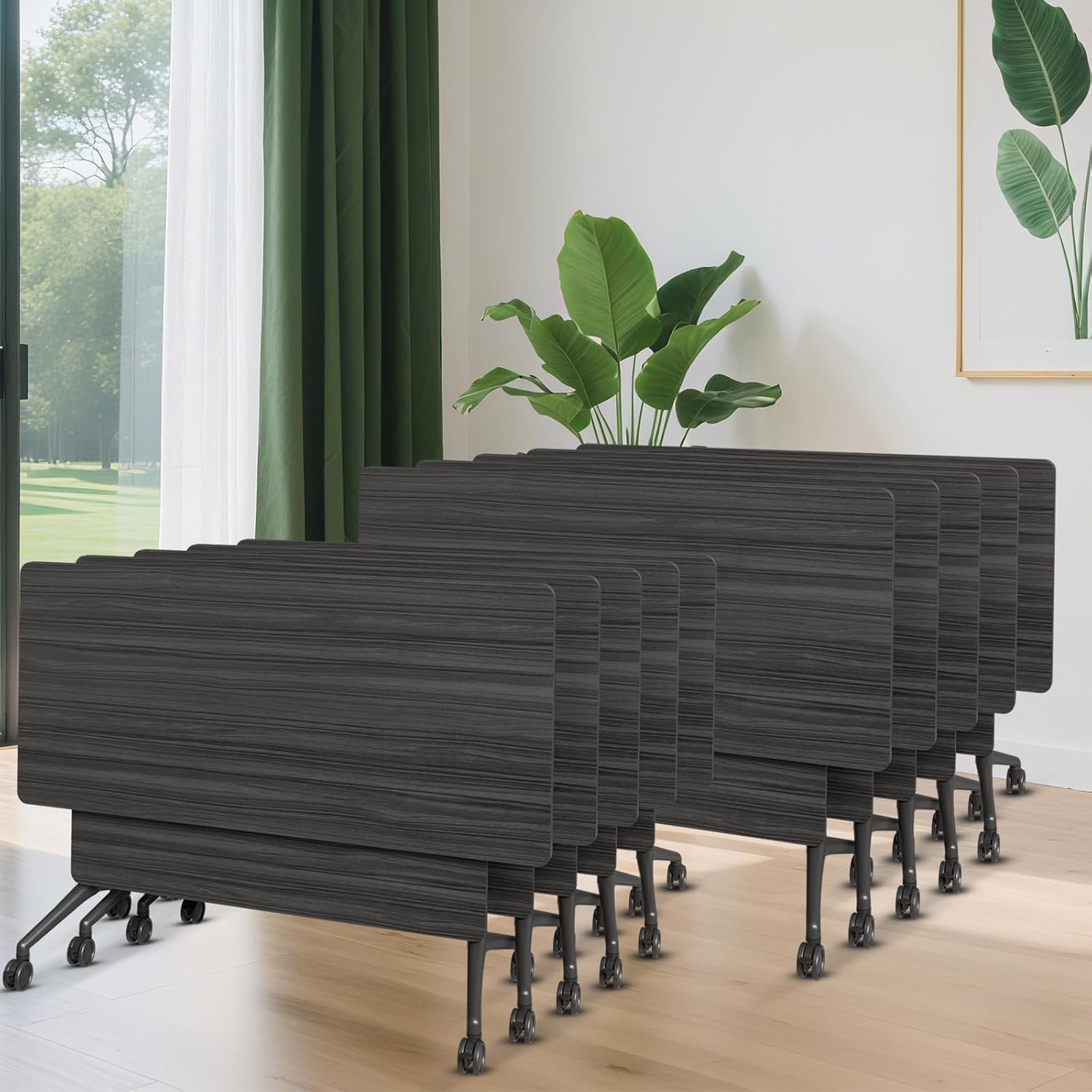 Folding Conference Room Tables with Wheels, Modular Flip Top Training Table, Mobile Rolling Seminar Meeting Table for 4-24 People,Modern Conference Tables for Office Classroom