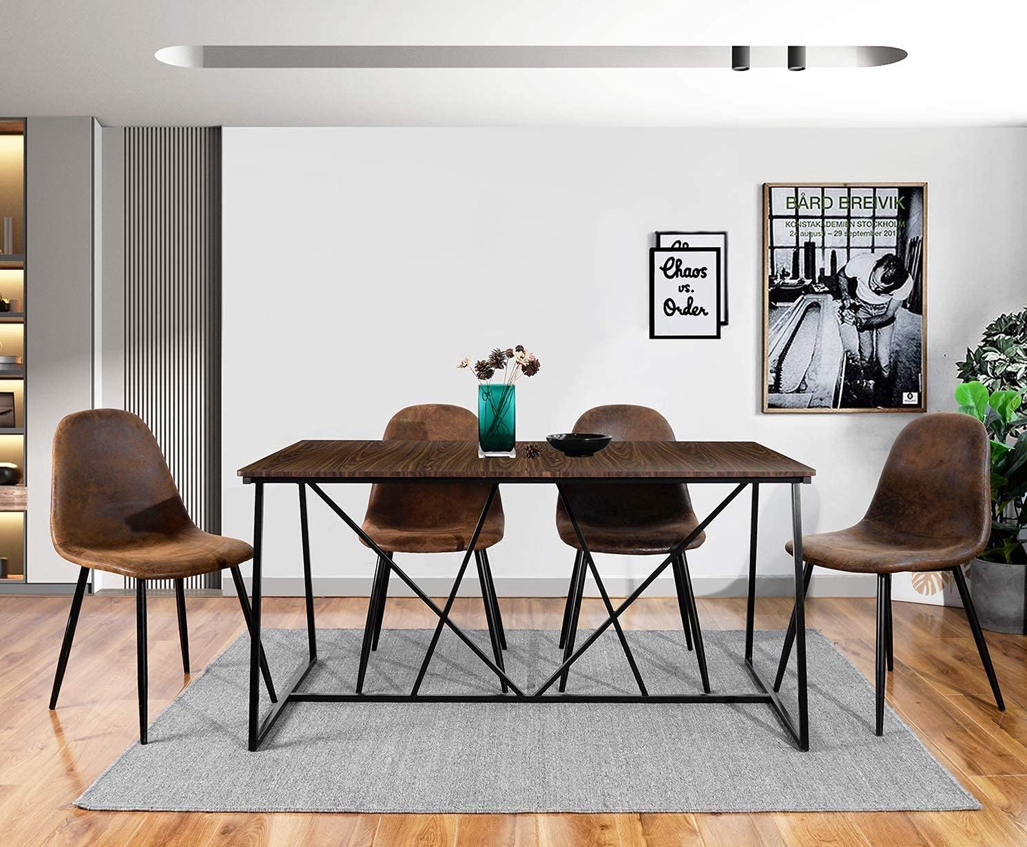 CozyCasa Dining Chairs Set of 4 Modern Style Mid Century Chair for Kitchen Dining Room Accent Chair in Dark Brown, Black Leg - Chairs