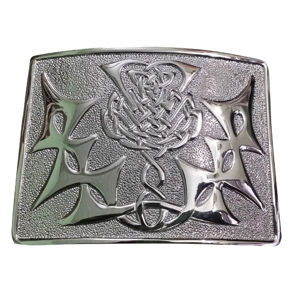 Scottish Kilt Belt Buckle Thistle knot Celtic Design (Chrome)