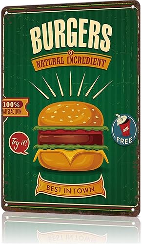 Funny Vintage Metal Sign Classic Burgers Posters Wall Art Print for Office Dorm Man Cave Garage Decor 8X12inch