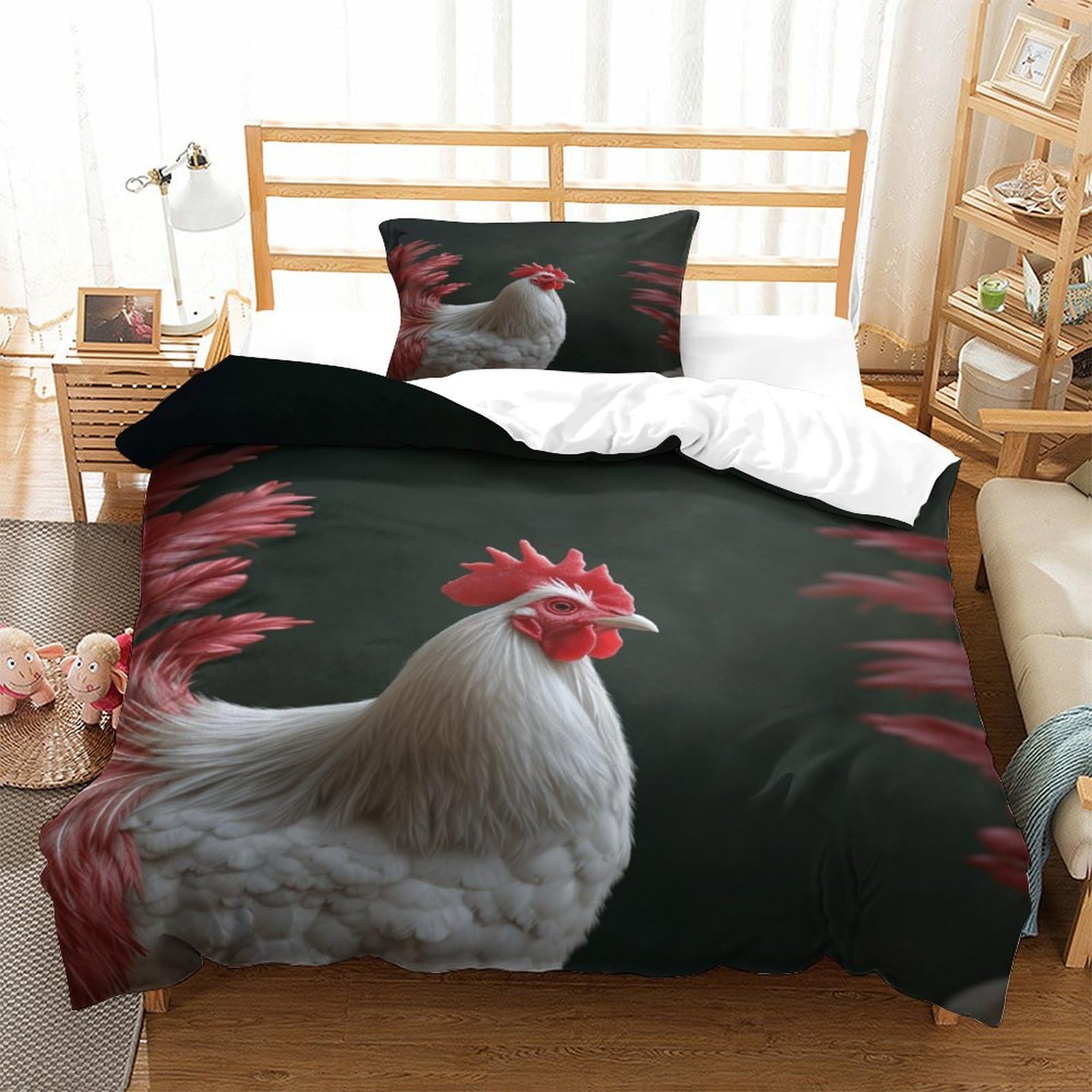 P1s9u7w5y Gallic Rooster-2 Rustic Farm 3D Printed Rooster Duvet Cover Set 3Pcs Microfiber Country Bedding Set Single（135X200cm）