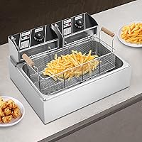 Vista 7 de Freidora comercial, freidora eléctrica de pavo de 3400 W con 3 cestas y tapas, freidora de aceite individual de acero inoxidable de 12L