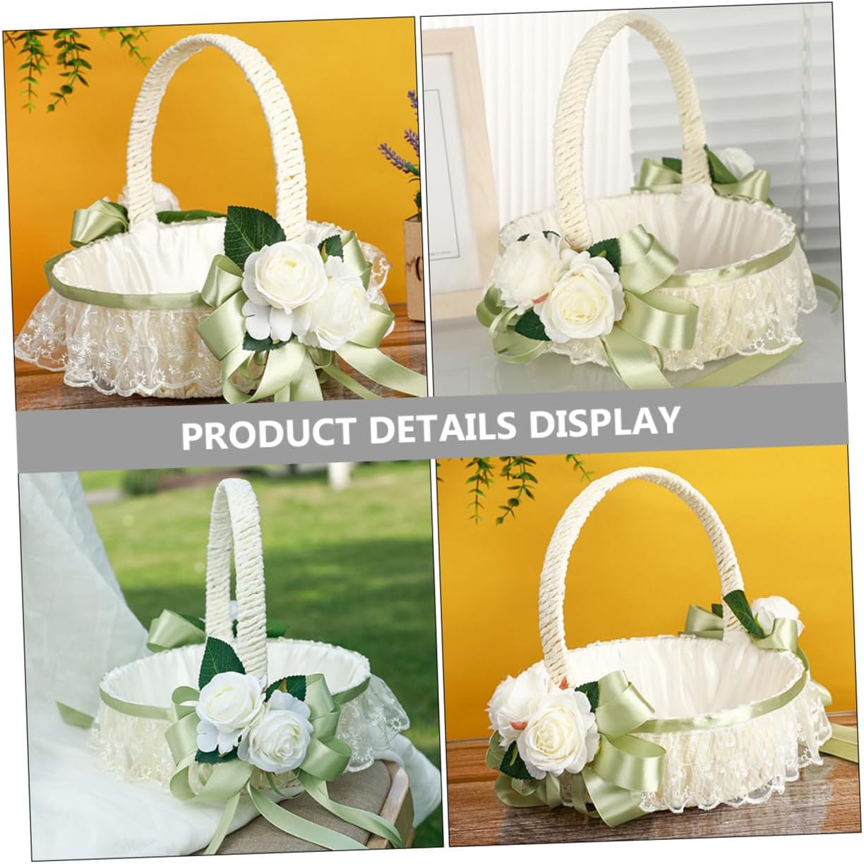 Wedding Flower Girl Basket with Handle Small Lace Handheld Flower Basket for Wedding Party Decoration Outdoor Indoor Ceremony Supplies
