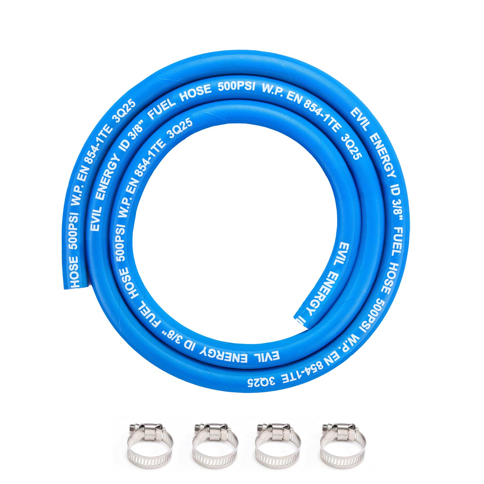 EVIL ENERGY 3/8" High Pressure Fuel Line Hose 5FT 500PSI E85 for Fuel Systems Engines NBR Rubber EN854-1TE Blue