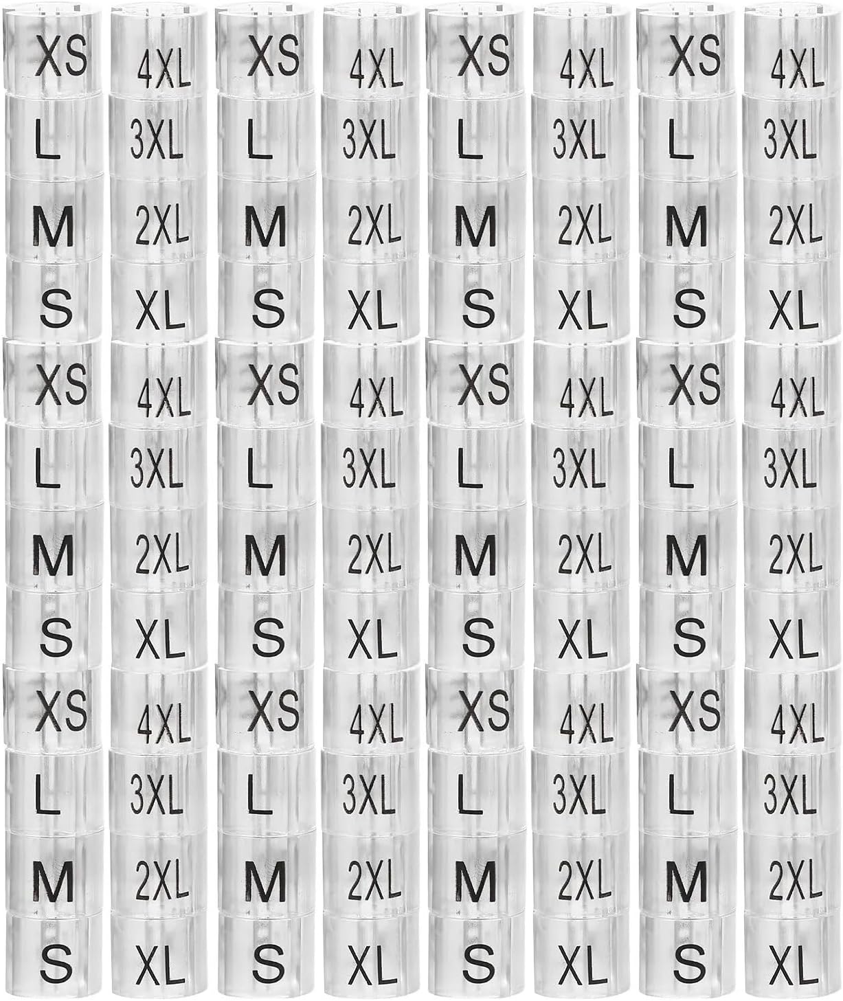 400 Pcs Plastic Hanger Size Markers XS to 4XL Space Saving Wardrobe Organizer Clips | Easy clip-on sizing labels for hangers. Organize closets by size from XS to 4XL.