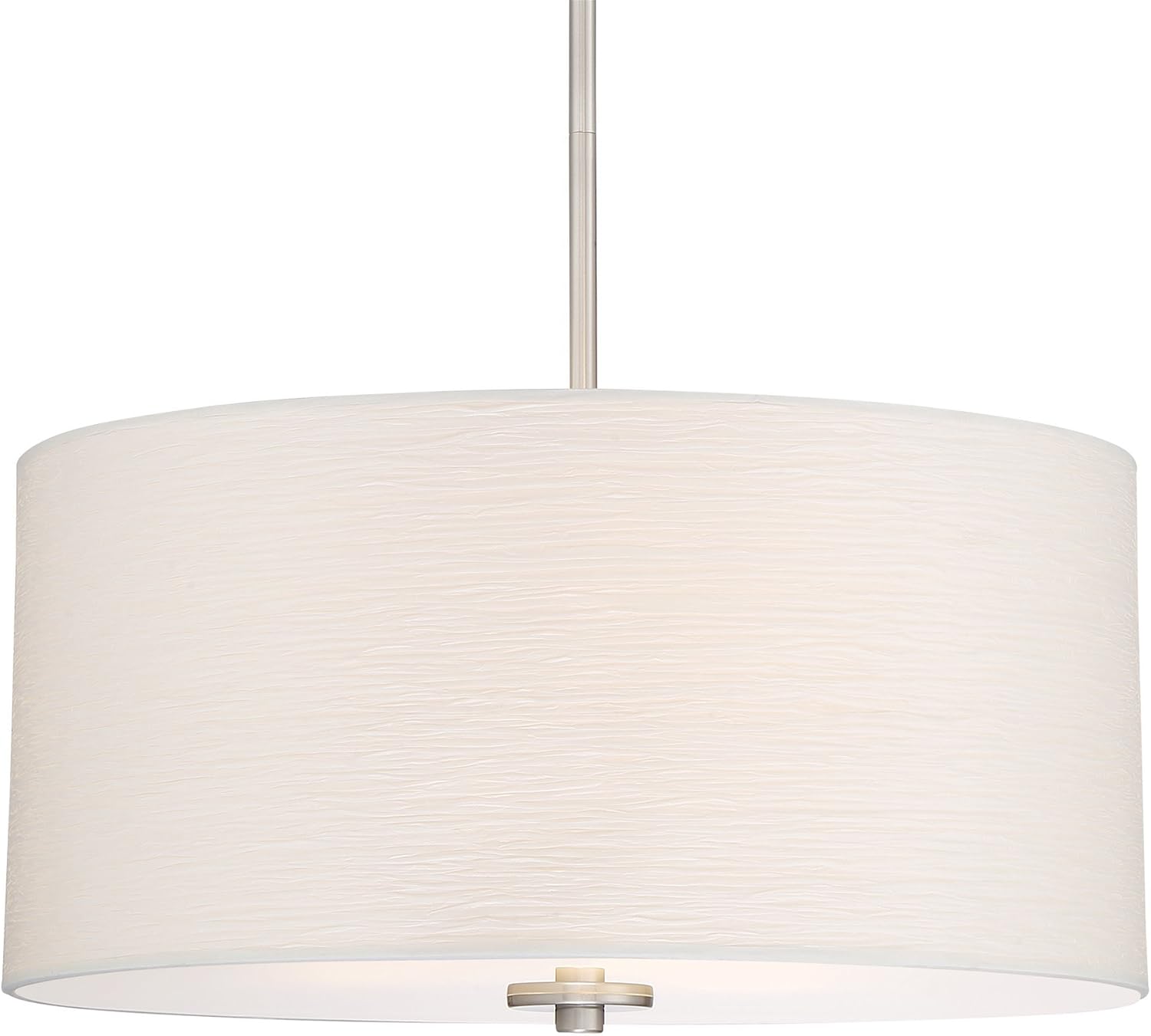 Kira Home Pearl 18" Modern 3-Light Large Drum Pendant Chandelier, White Textured Shade + Glass Diffuser, Adjustable Height, LED Compatible, Brushed Nickel Finish
