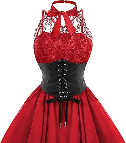 Miniatura 3 de Vestido gótico sin mangas para mujer con corsé halter de encaje swing vestido de cóctel formal Halloween punk hippie vestidos